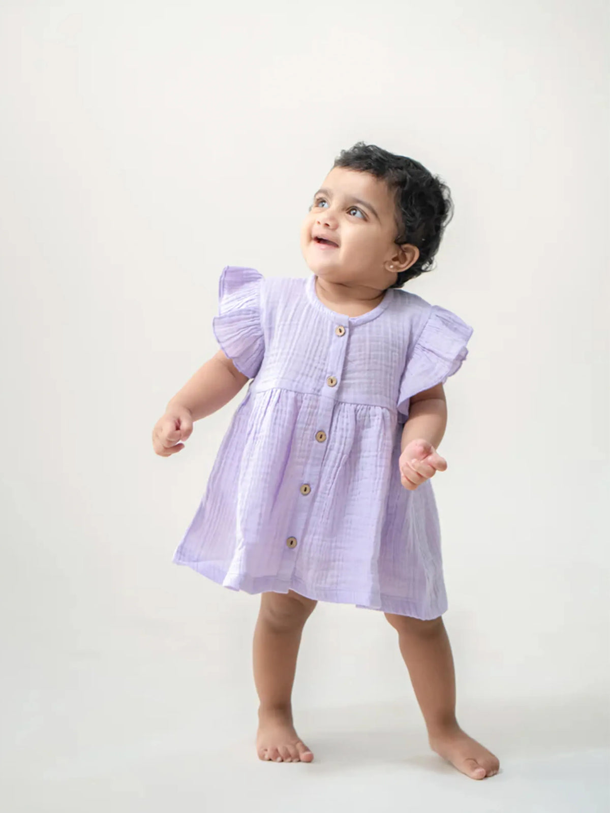 Lilac Organic Cotton Button-Down Frill Top for Baby Girls