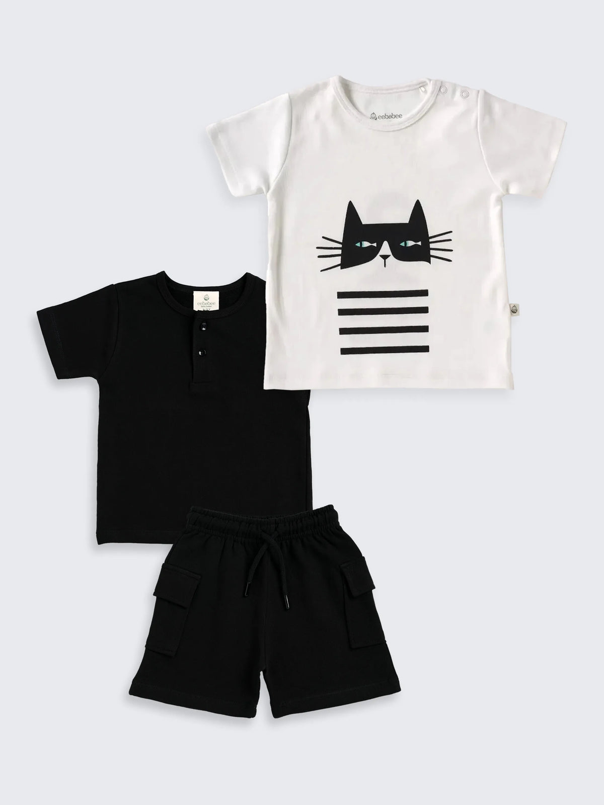 Cat Graphic Tee & Navy Layer Set – 3-Piece Outfit for Boys