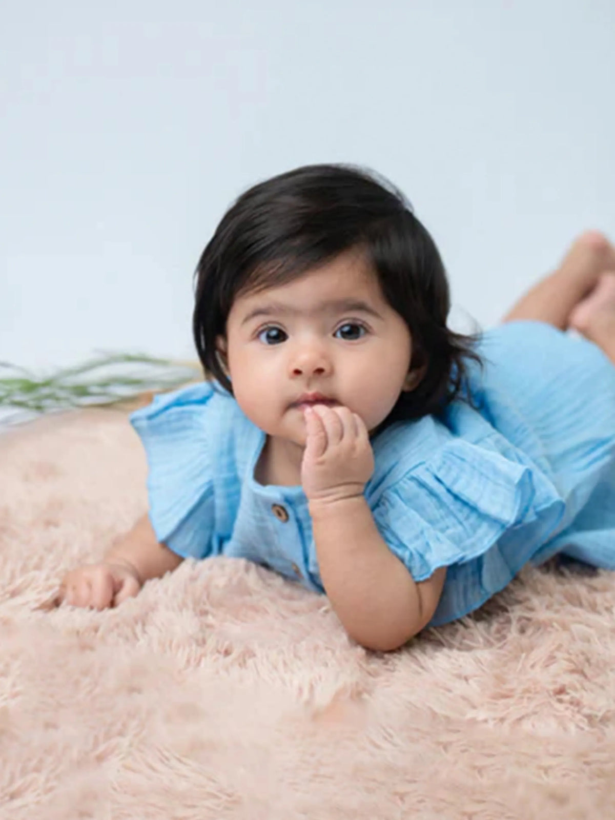 Baby Girl Organic Cotton Muslin Frill Top – Sky Blue