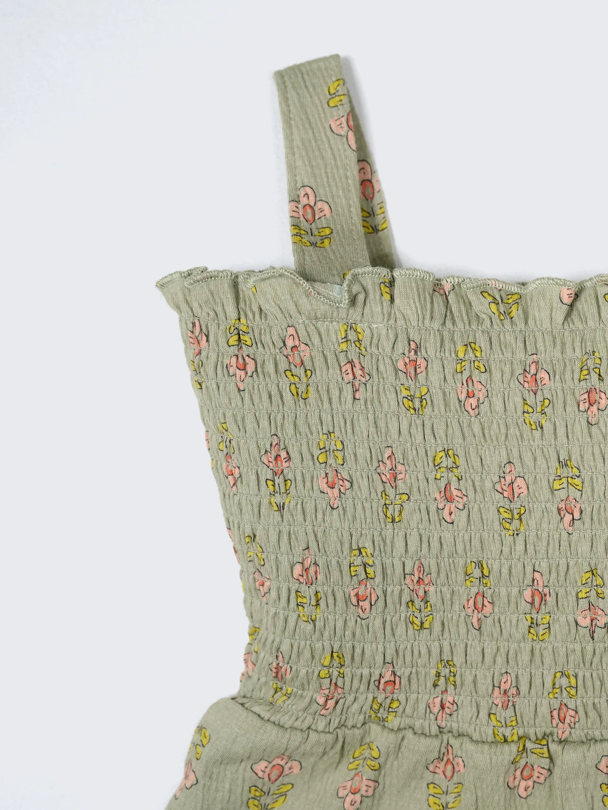 Floral Smocked Strap Baby Romper – Soft Cotton Summer Jumpsuit