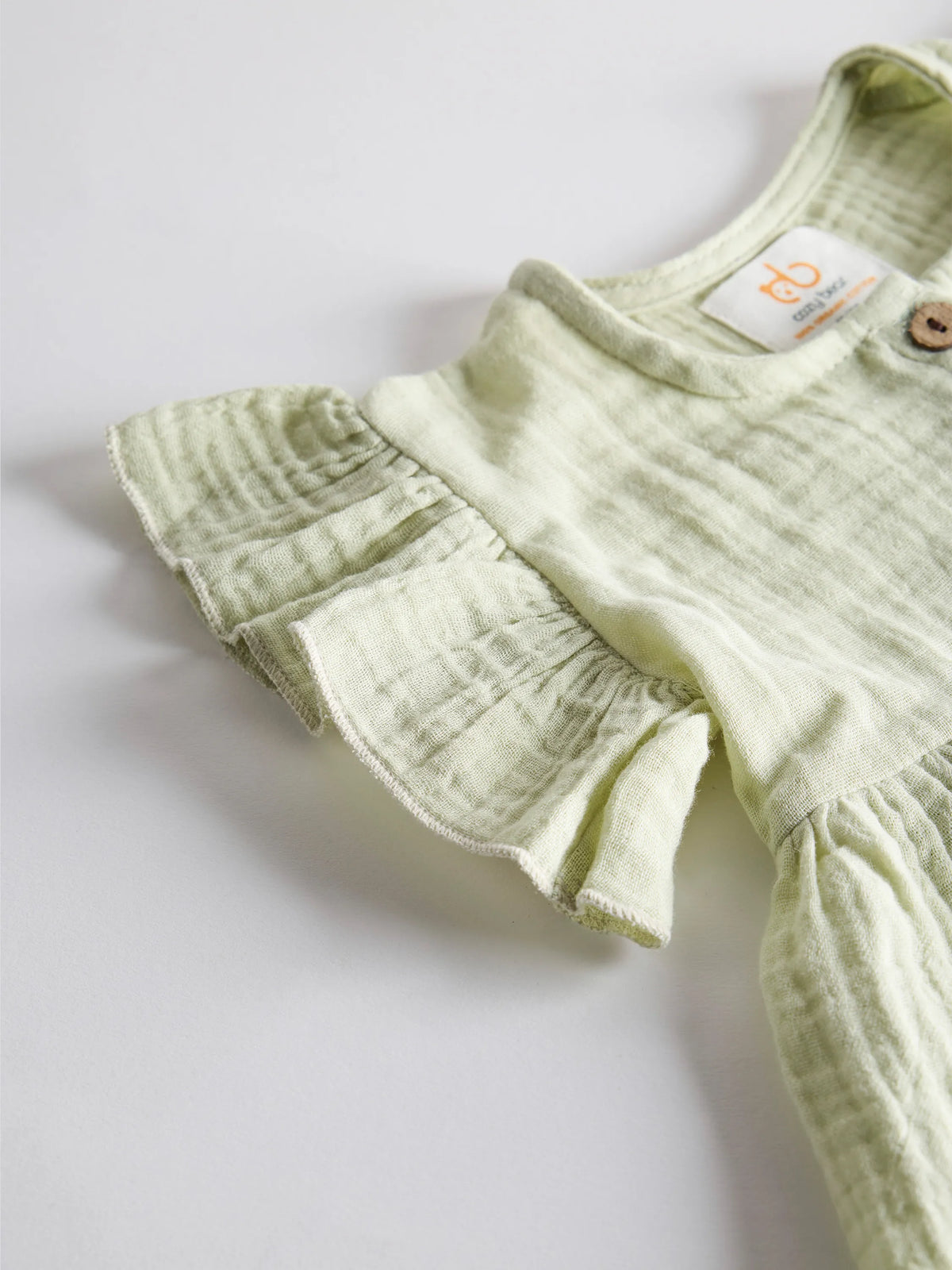 Organic Cotton Olive Flutter Sleeve Baby Dress
