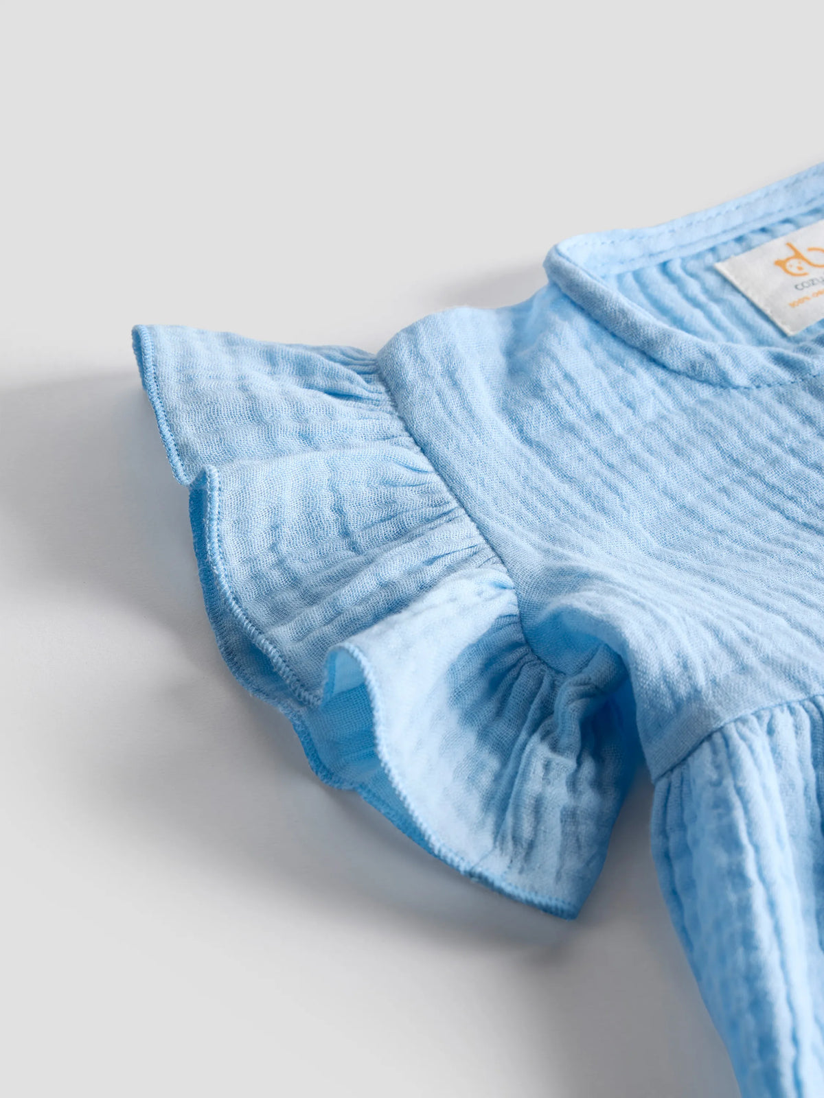 Baby Girl Organic Cotton Muslin Frill Top – Sky Blue