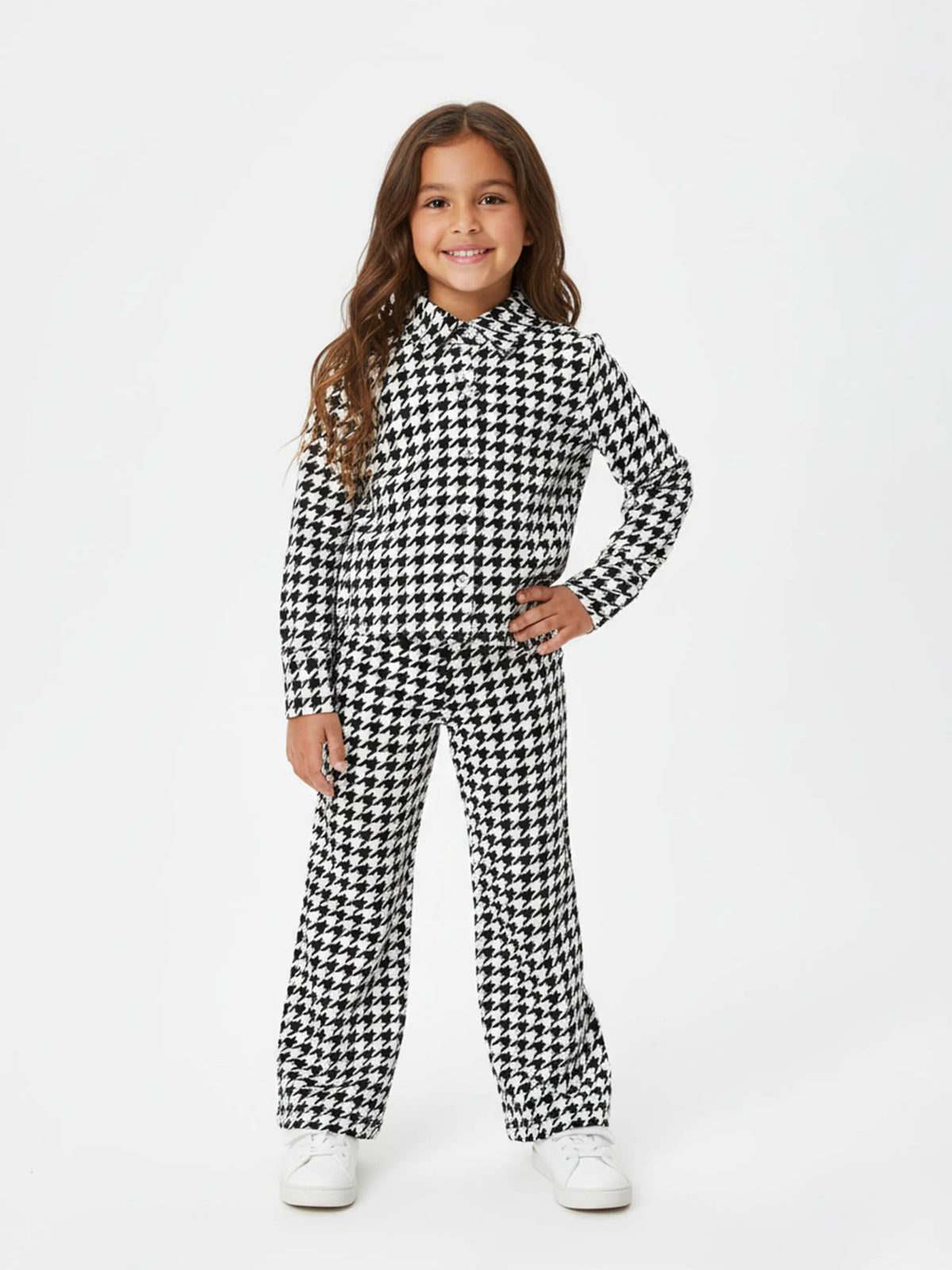 Girls Monochrome Houndstooth Comfy Co-ord Set