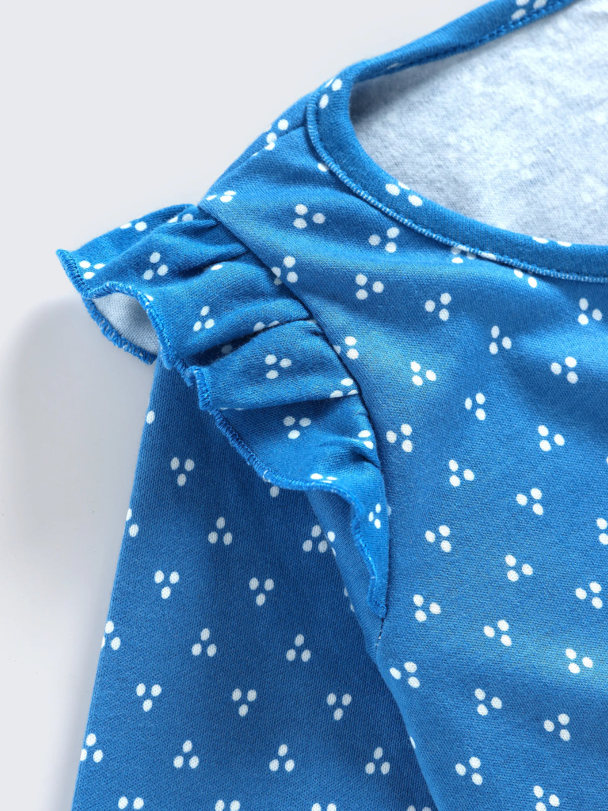 Blue Printed Baby Girl Sleepsuit with Frill Sleeves