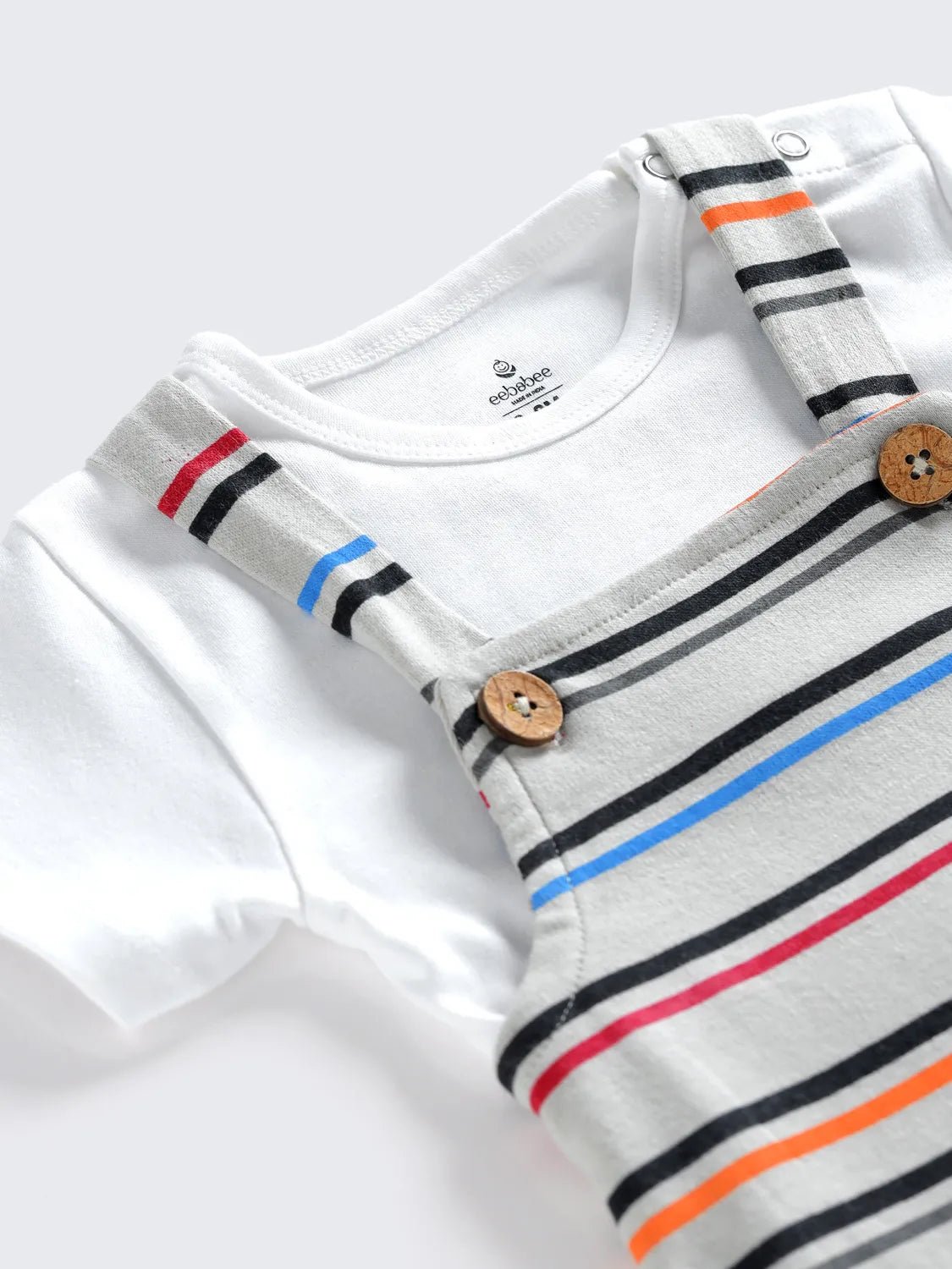 Striped Dungaree Set with White T-Shirt for Babies