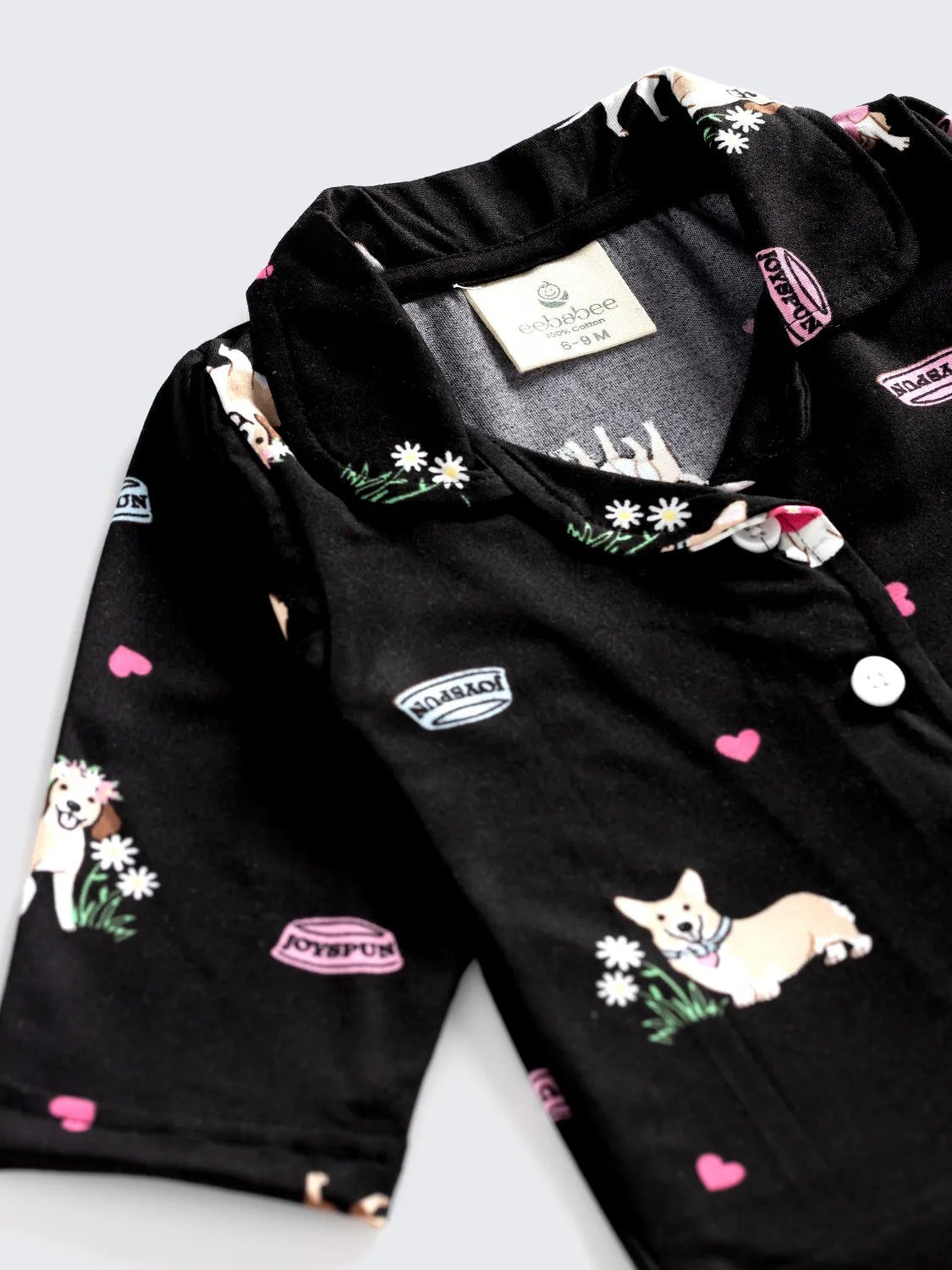Puppy Print Full Sleeves Nightwear Set – Black
