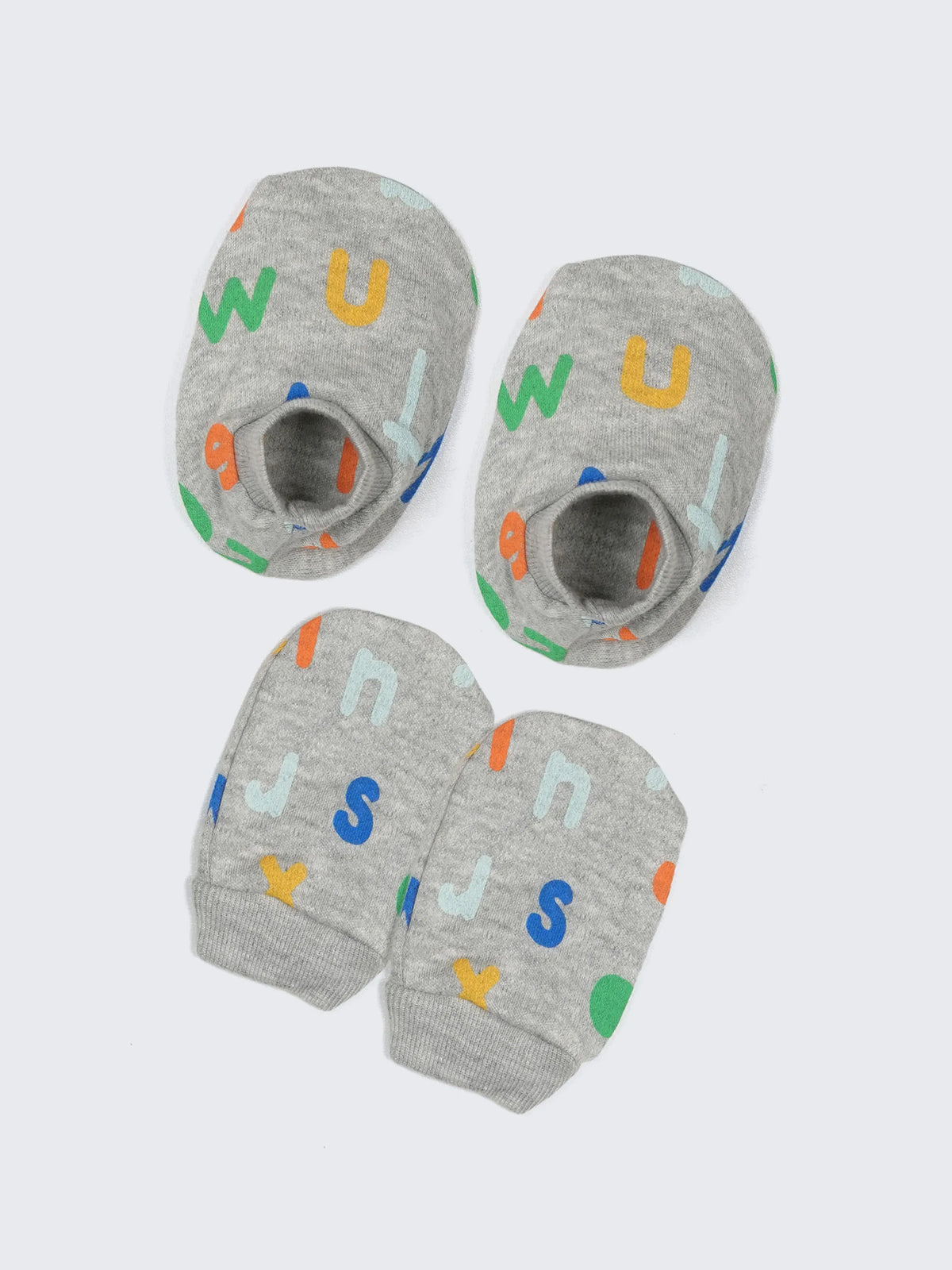 Alphabet Print Baby Mittens & Booties Set (2 Pairs)
