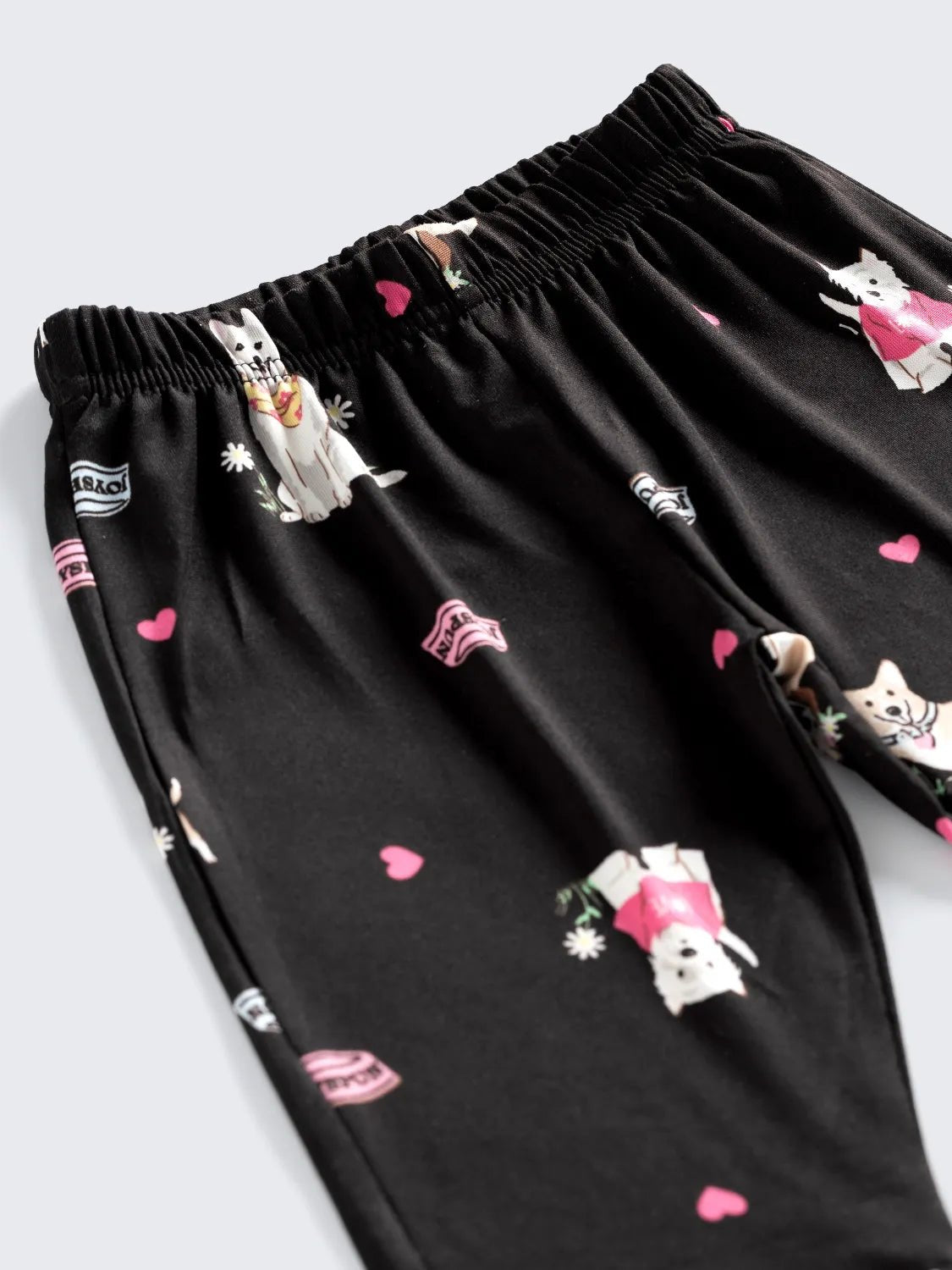 Puppy Print Full Sleeves Nightwear Set – Black
