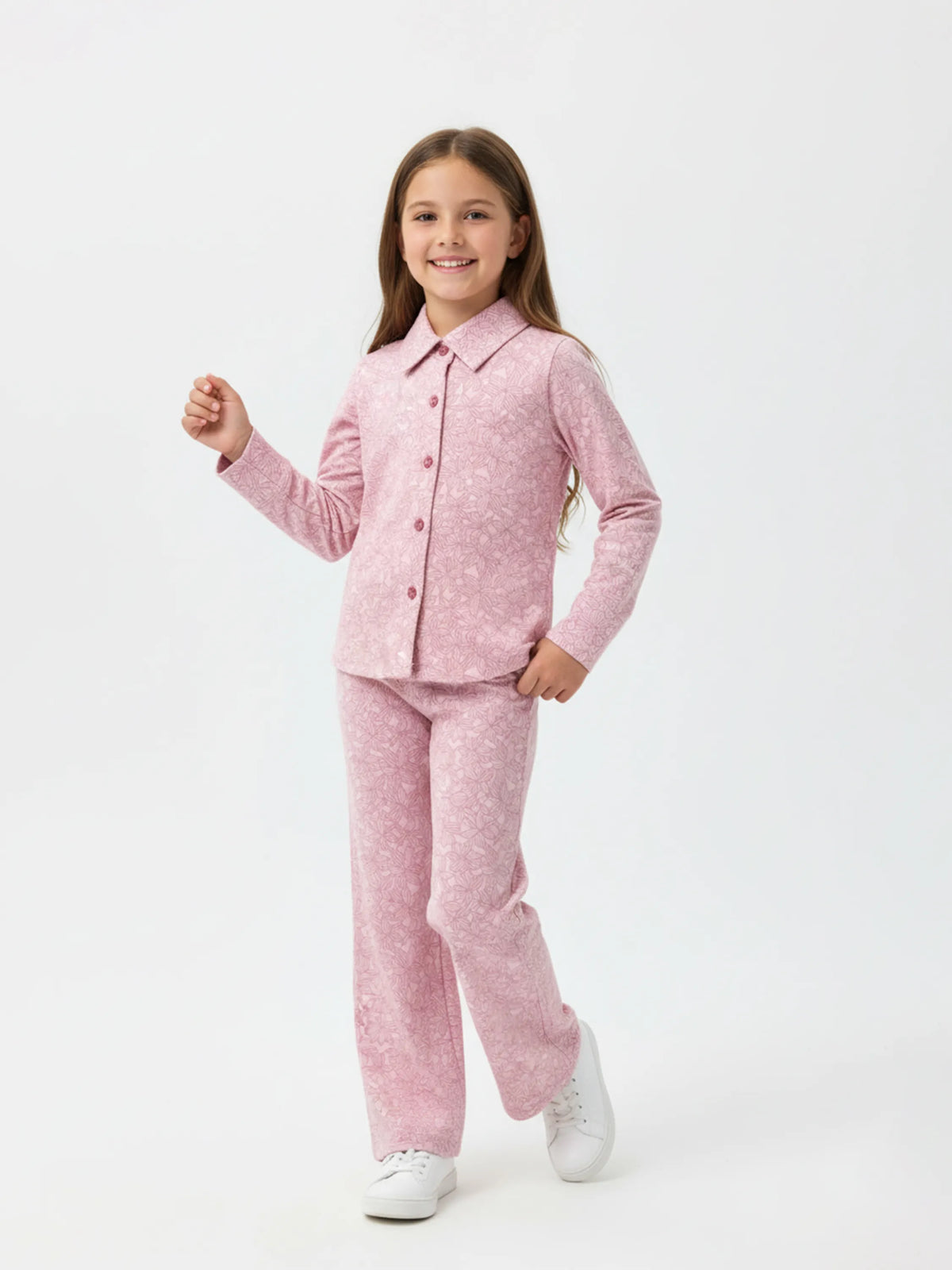 Pink Petal Printed Comfy Co-ord Set for Girls