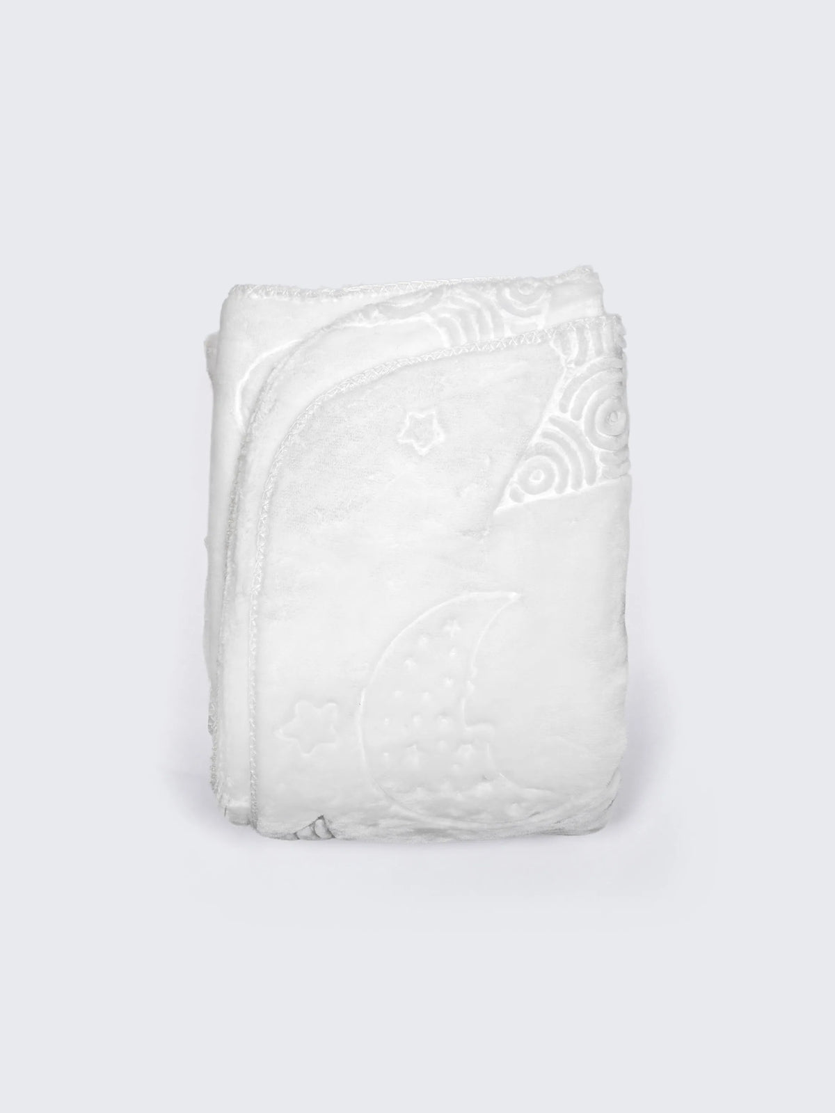 White Soft Baby Swaddling Blanket – Plush Receiving Blanket with Star & Moon Embossed Design