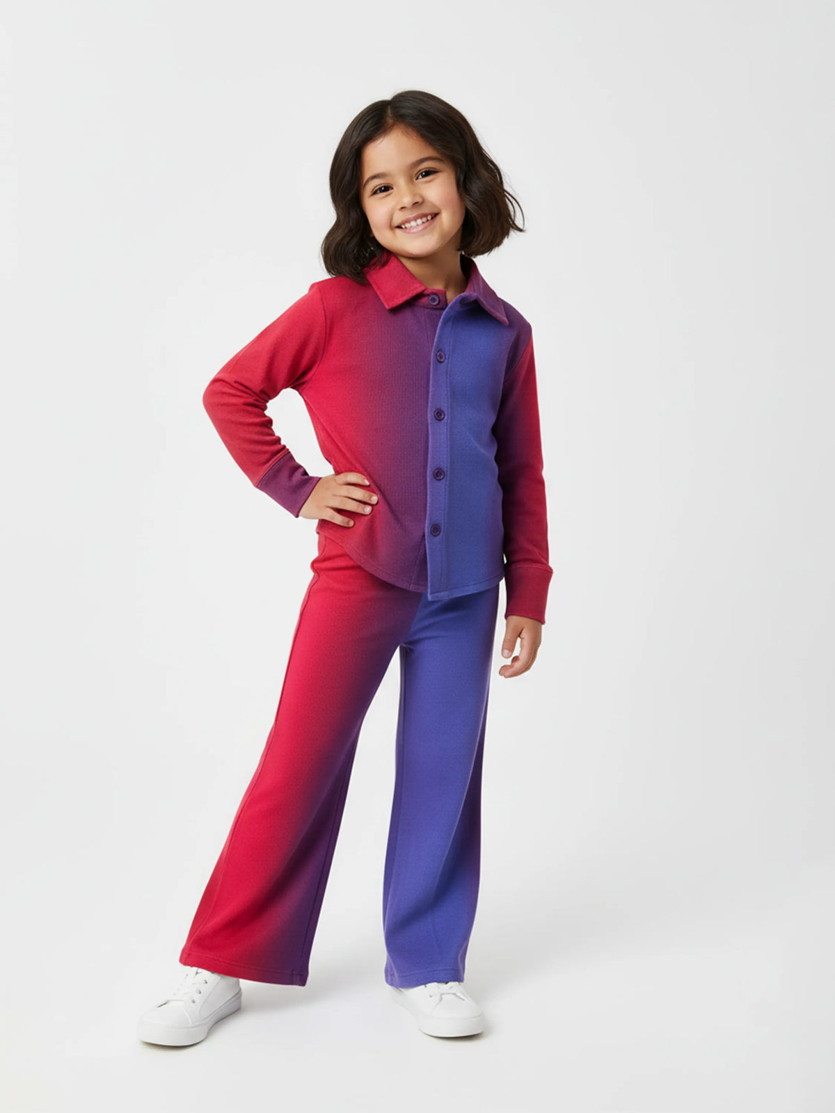 Girls Dual-Tone Pink & Blue Comfy Co-Ord Set