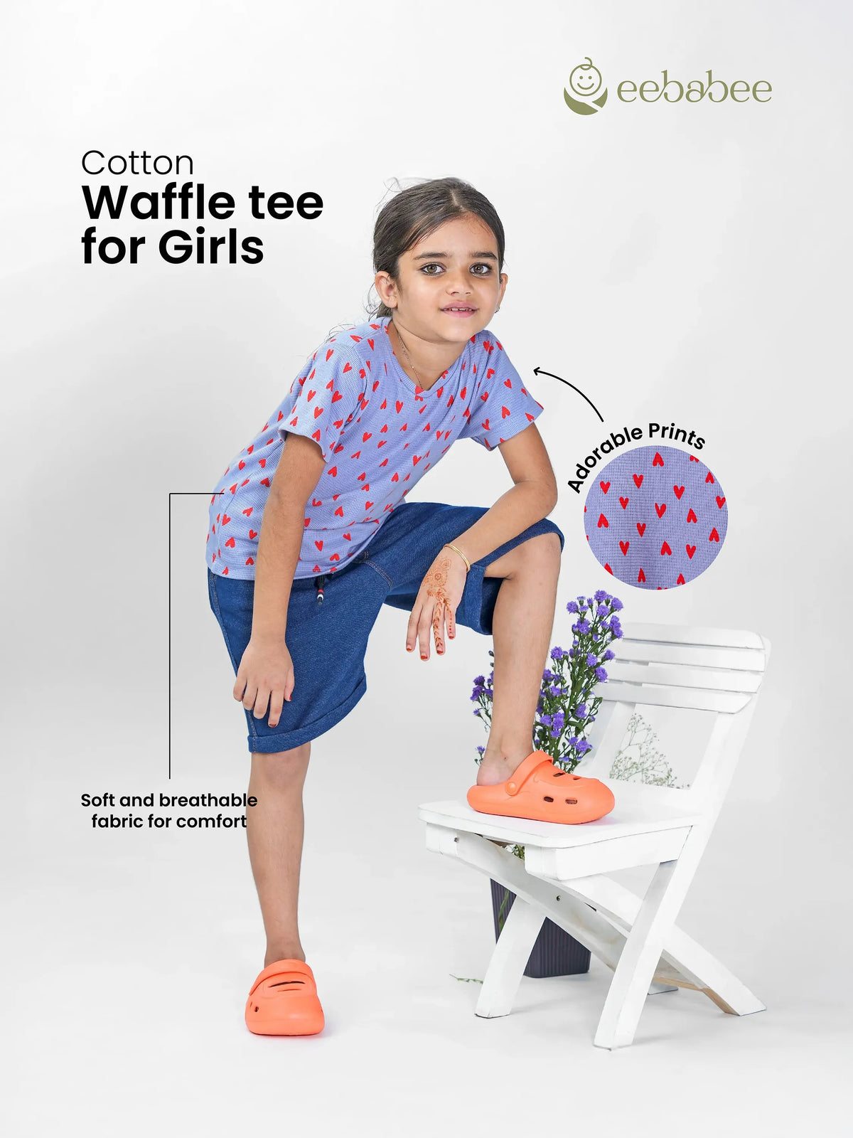 Loving Hearts Cotton Waffle tee for Girls