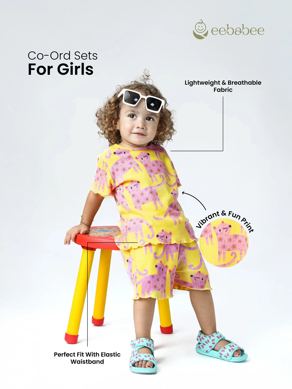 Playful Pink Cat Summer co-ord sets for girls