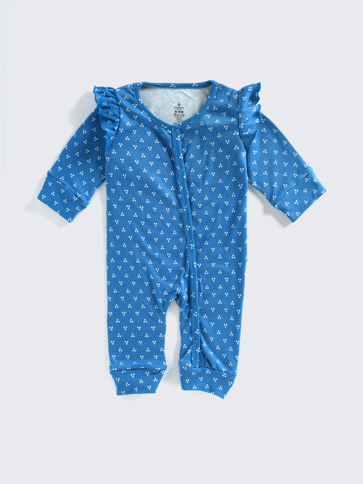 Blue Printed Baby Girl Sleepsuit with Frill Sleeves