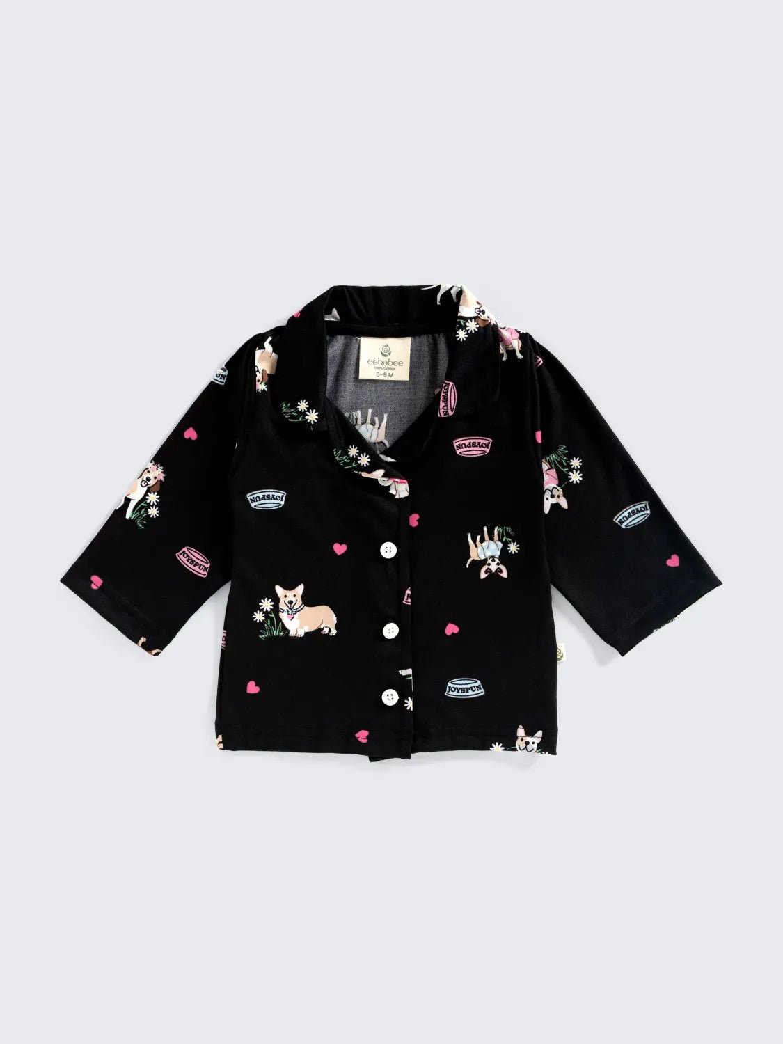 Puppy Print Full Sleeves Nightwear Set – Black