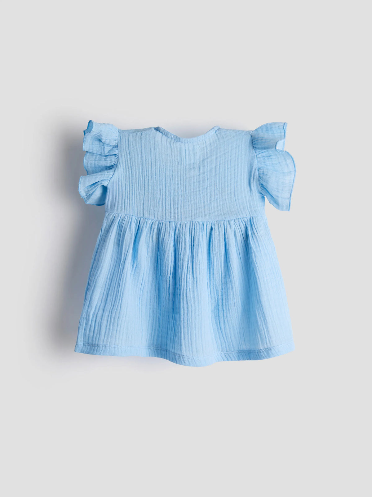 Baby Girl Organic Cotton Muslin Frill Top – Sky Blue