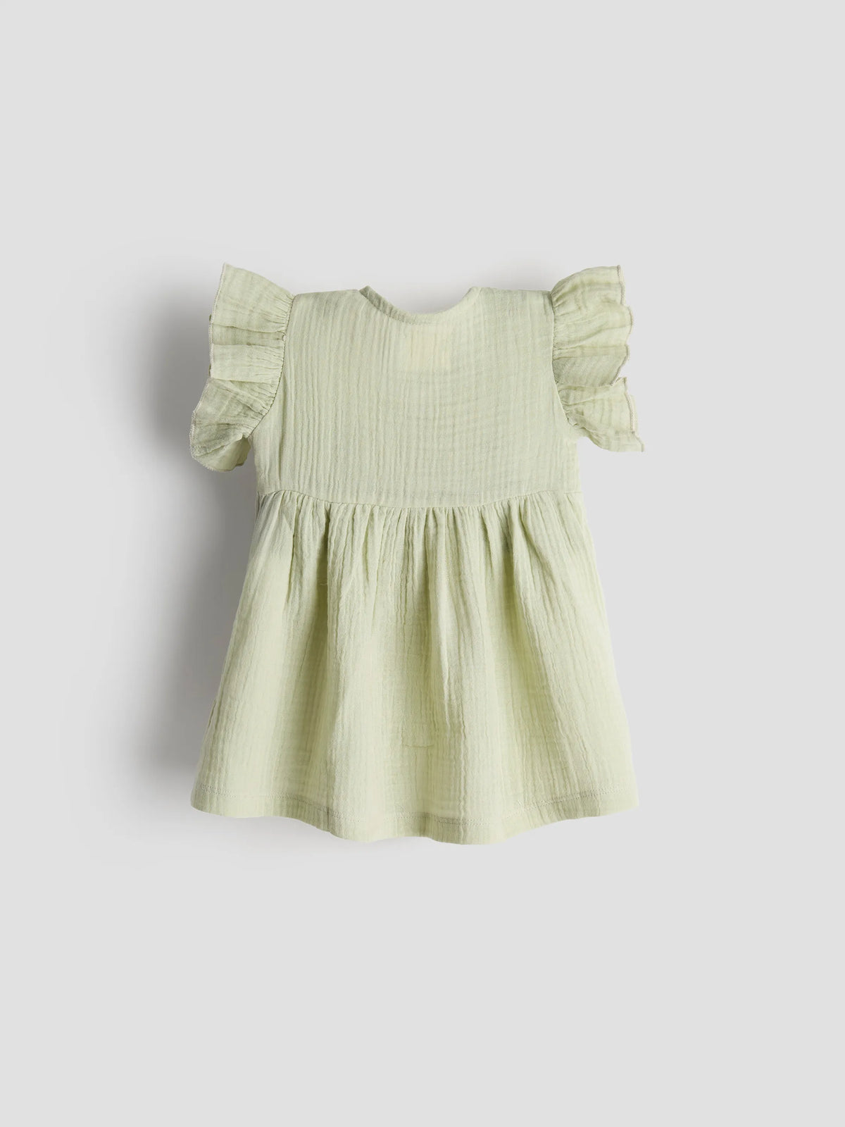 Organic Cotton Olive Flutter Sleeve Baby Dress