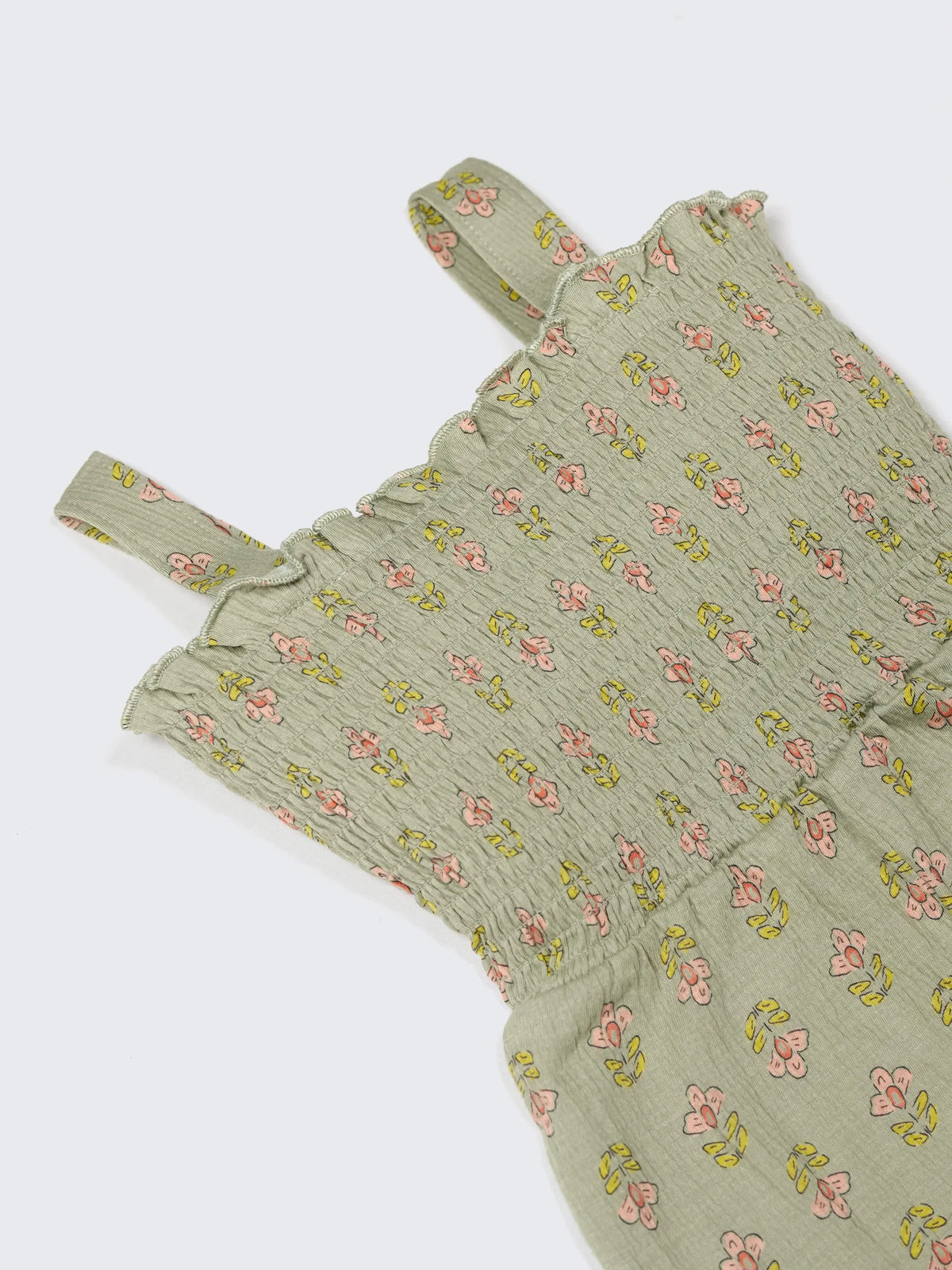 Floral Smocked Strap Baby Romper – Soft Cotton Summer Jumpsuit