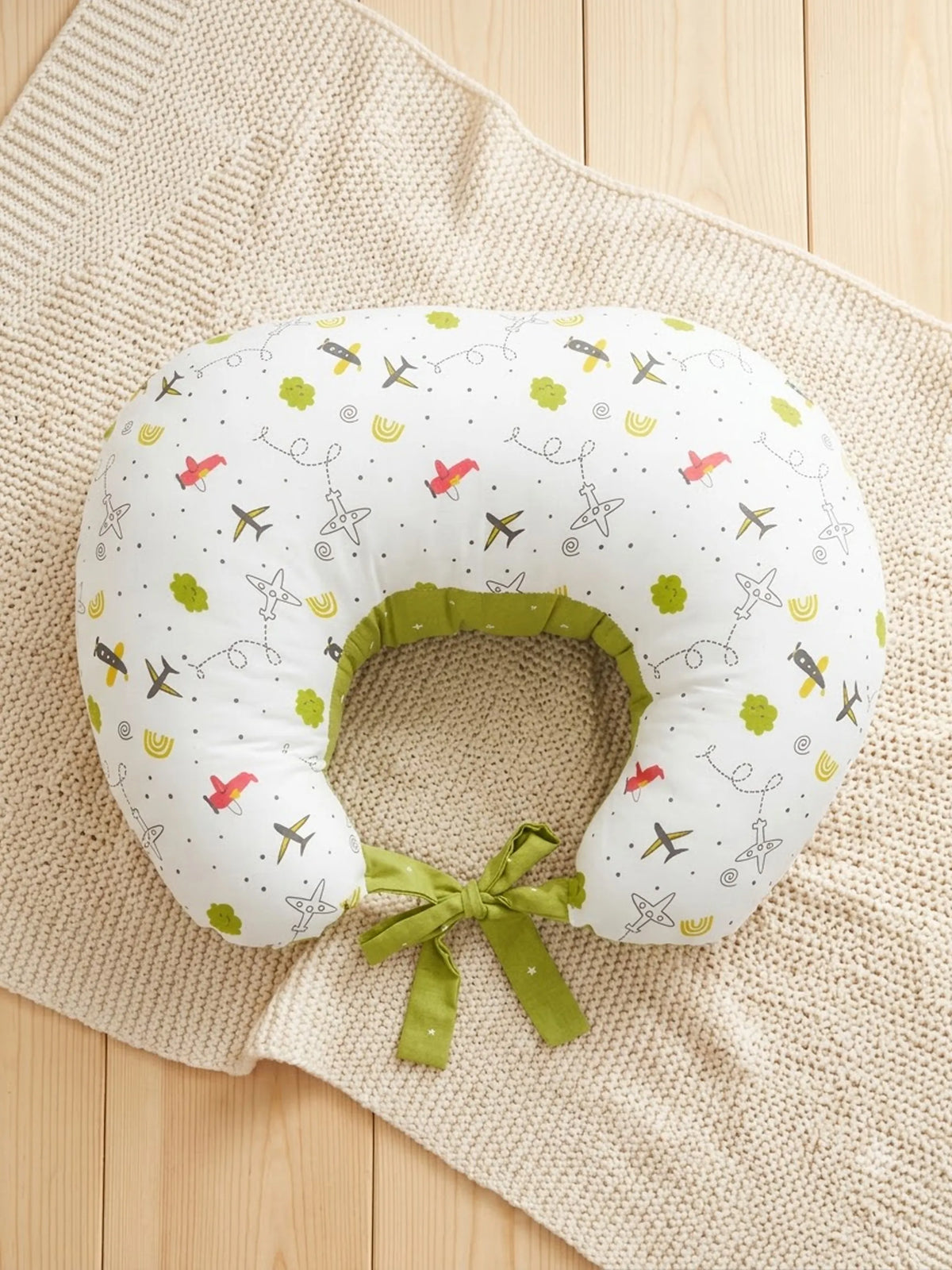 Baby Feeding Pillow - White & Olive Green