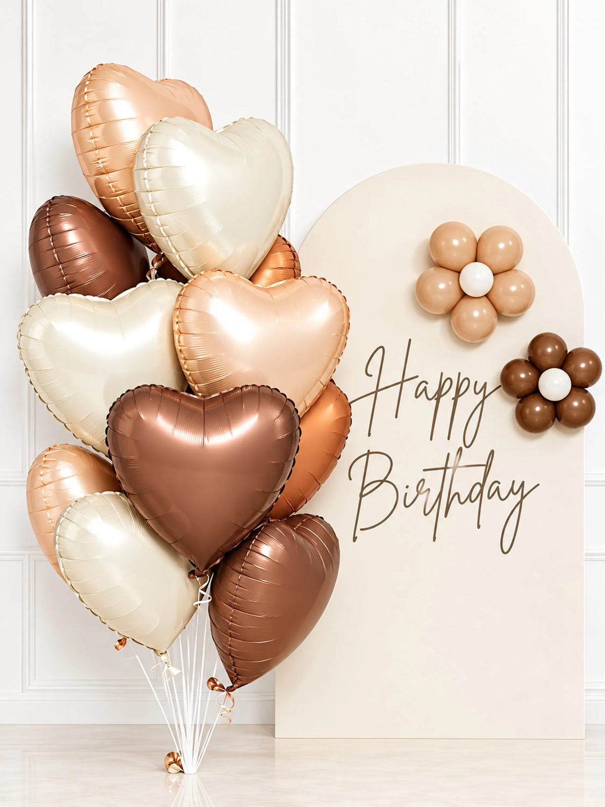 Heart Foil Balloon Metallic Mylar Brown & Cream 10-Piece