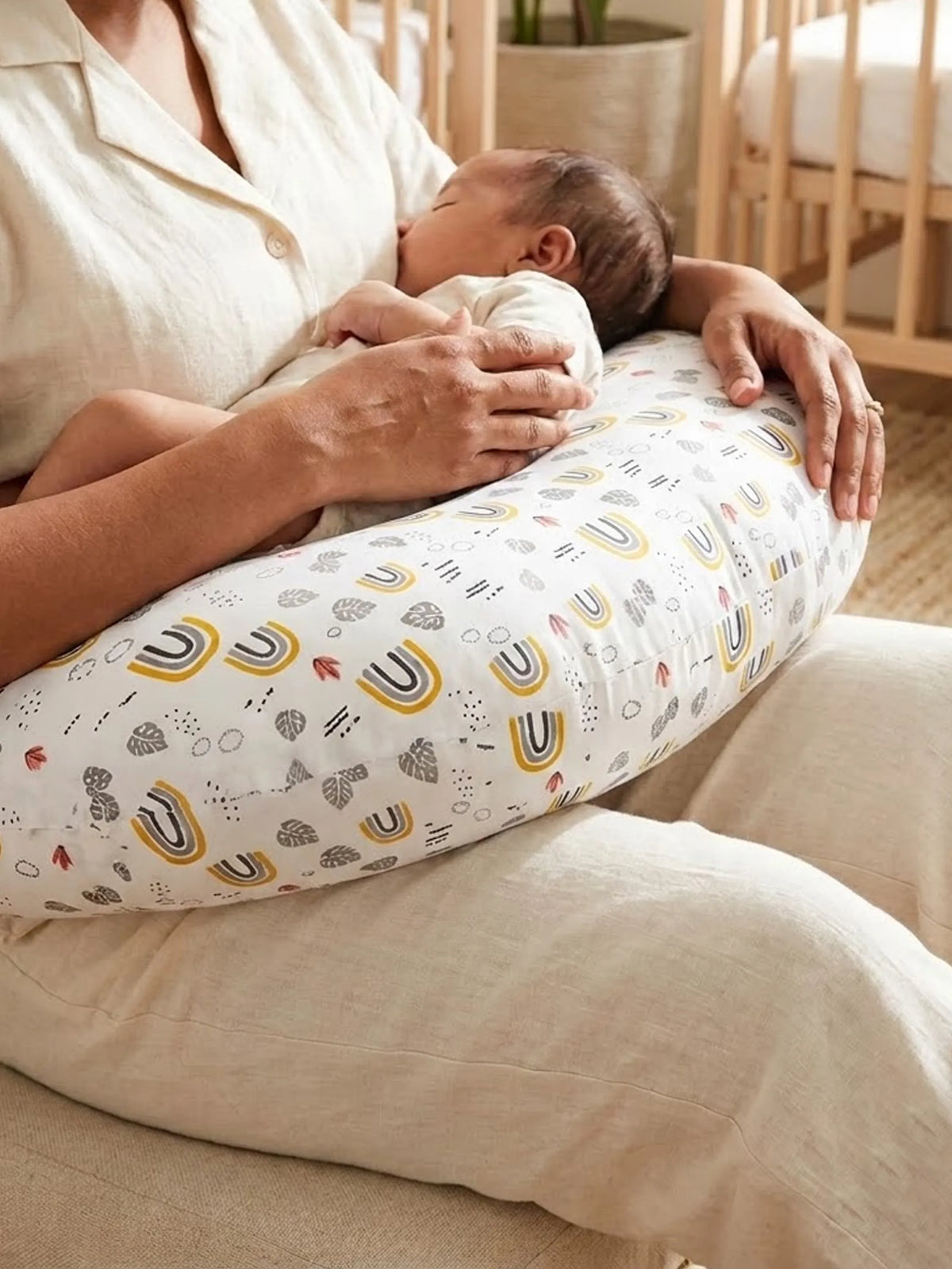 Baby Feeding Pillow - Grey & Mustard