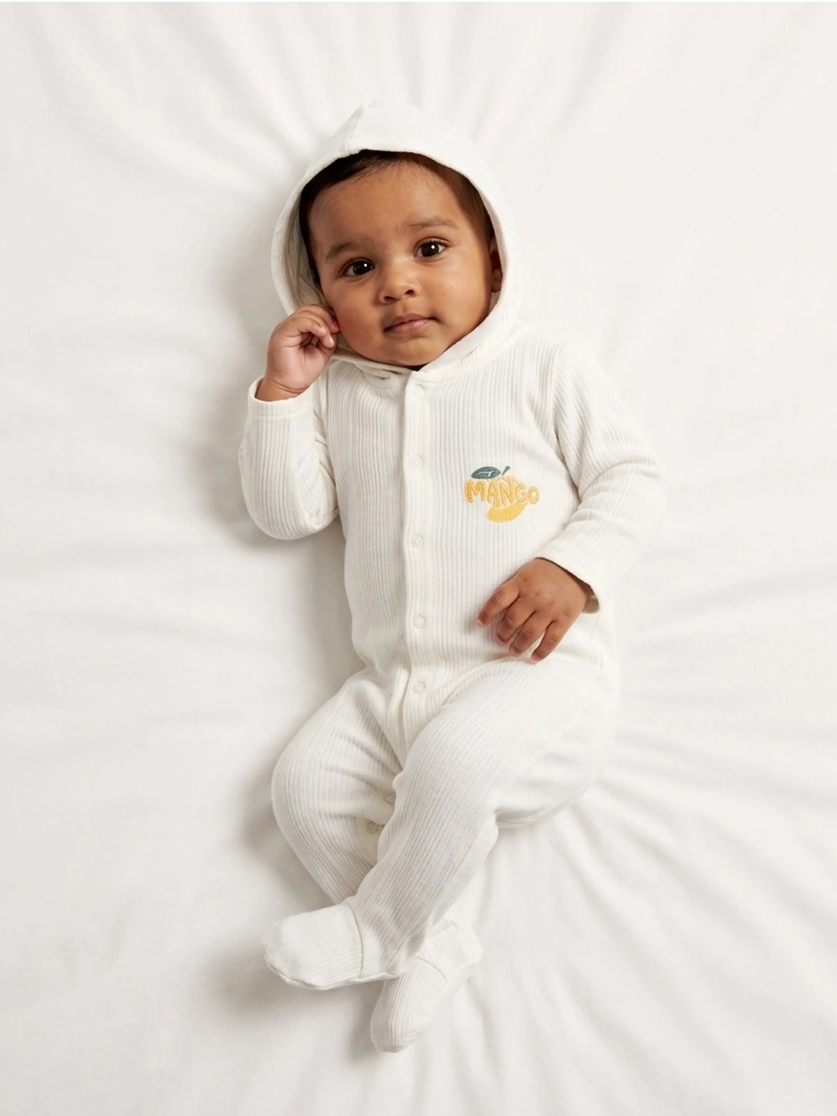 Unisex Baby Hooded Sleepsuit - White