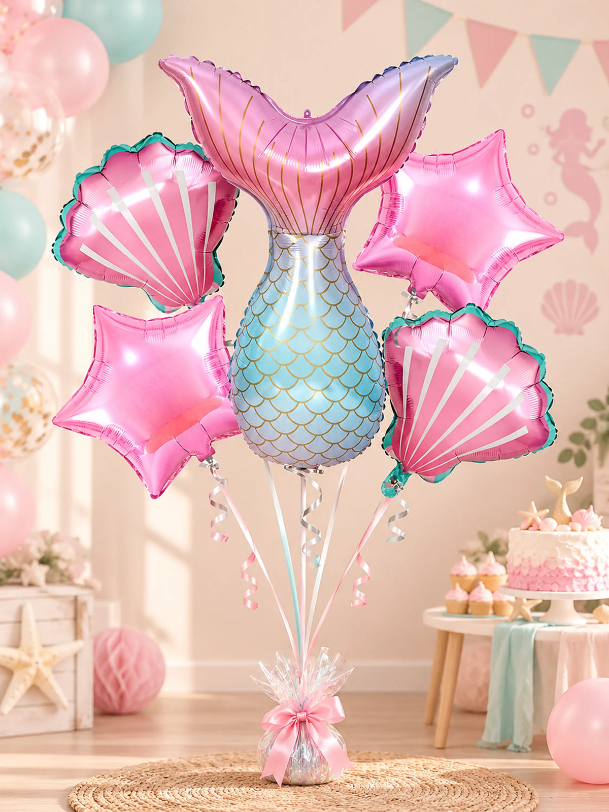 Mermaid Foil Balloon Set – 5 Pcs, Pink & Blue
