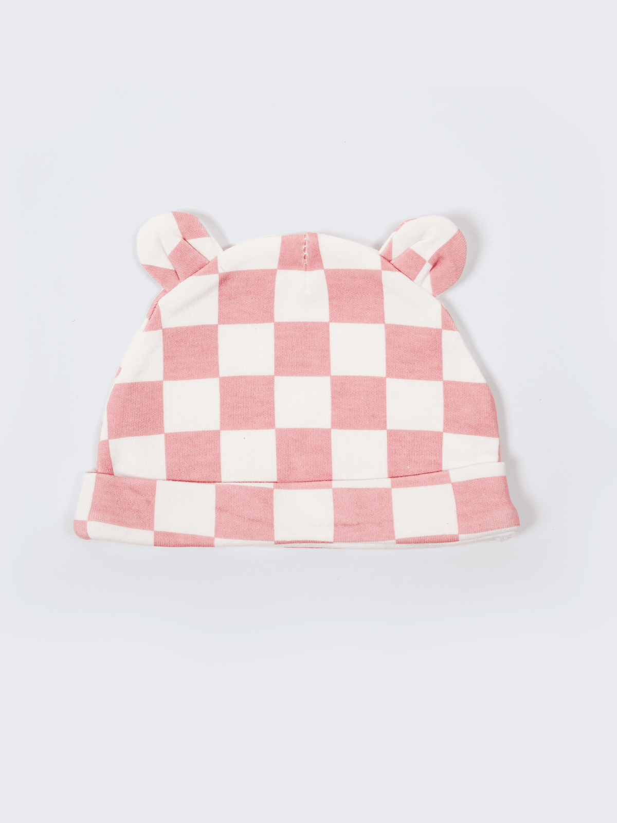 Newborn Cap, Mittens & Booties Set – Pink Checker