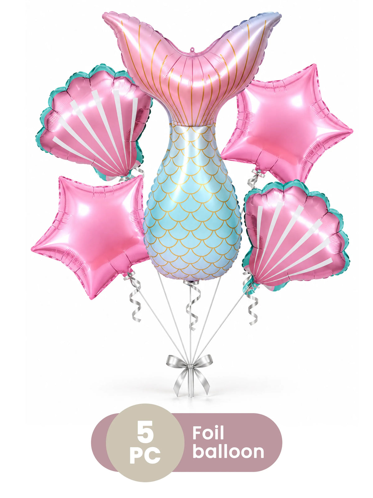 Mermaid Foil Balloon Set – 5 Pcs, Pink & Blue
