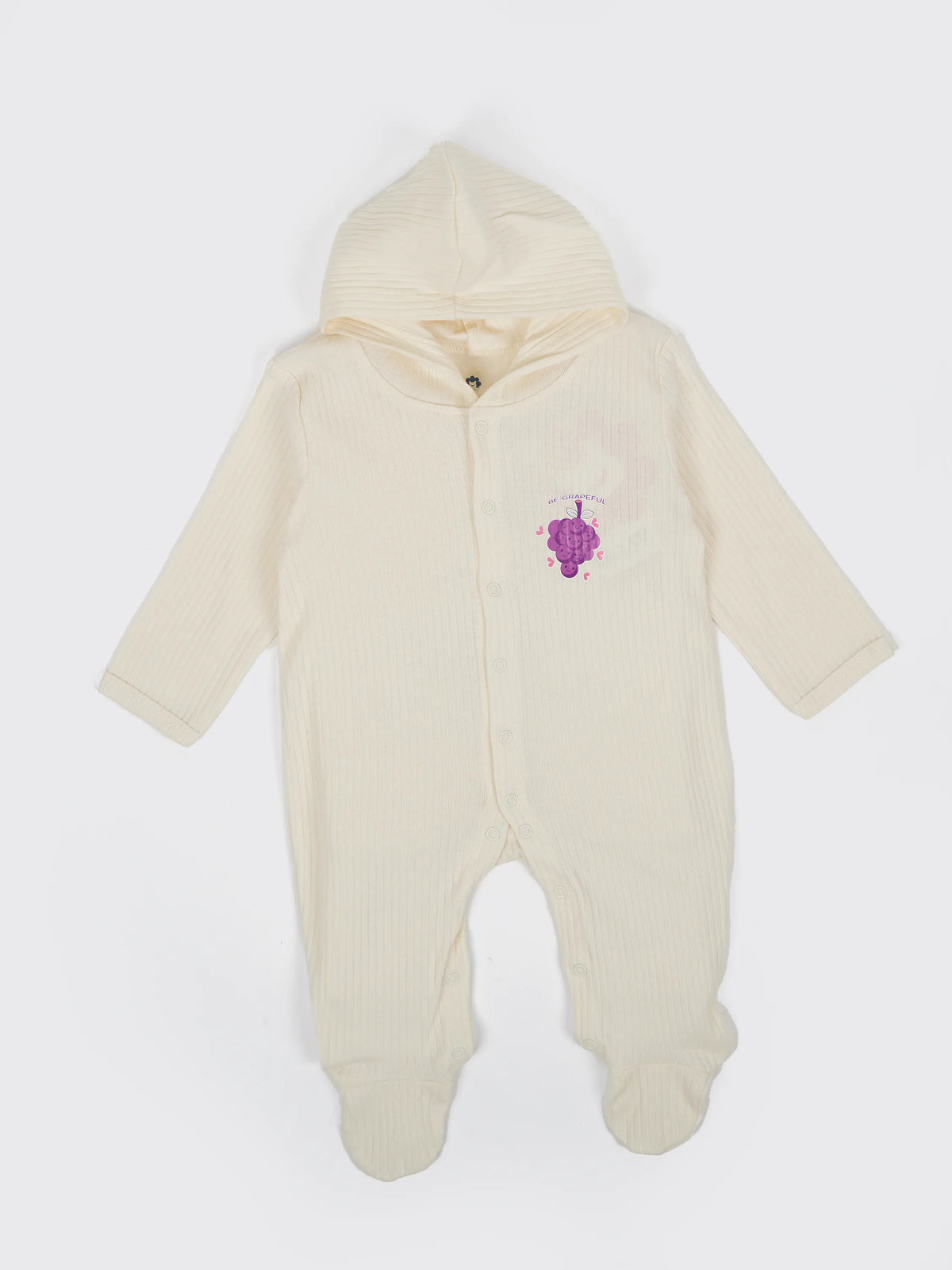 Unisex Baby Solid Hooded Sleepsuit - Off White