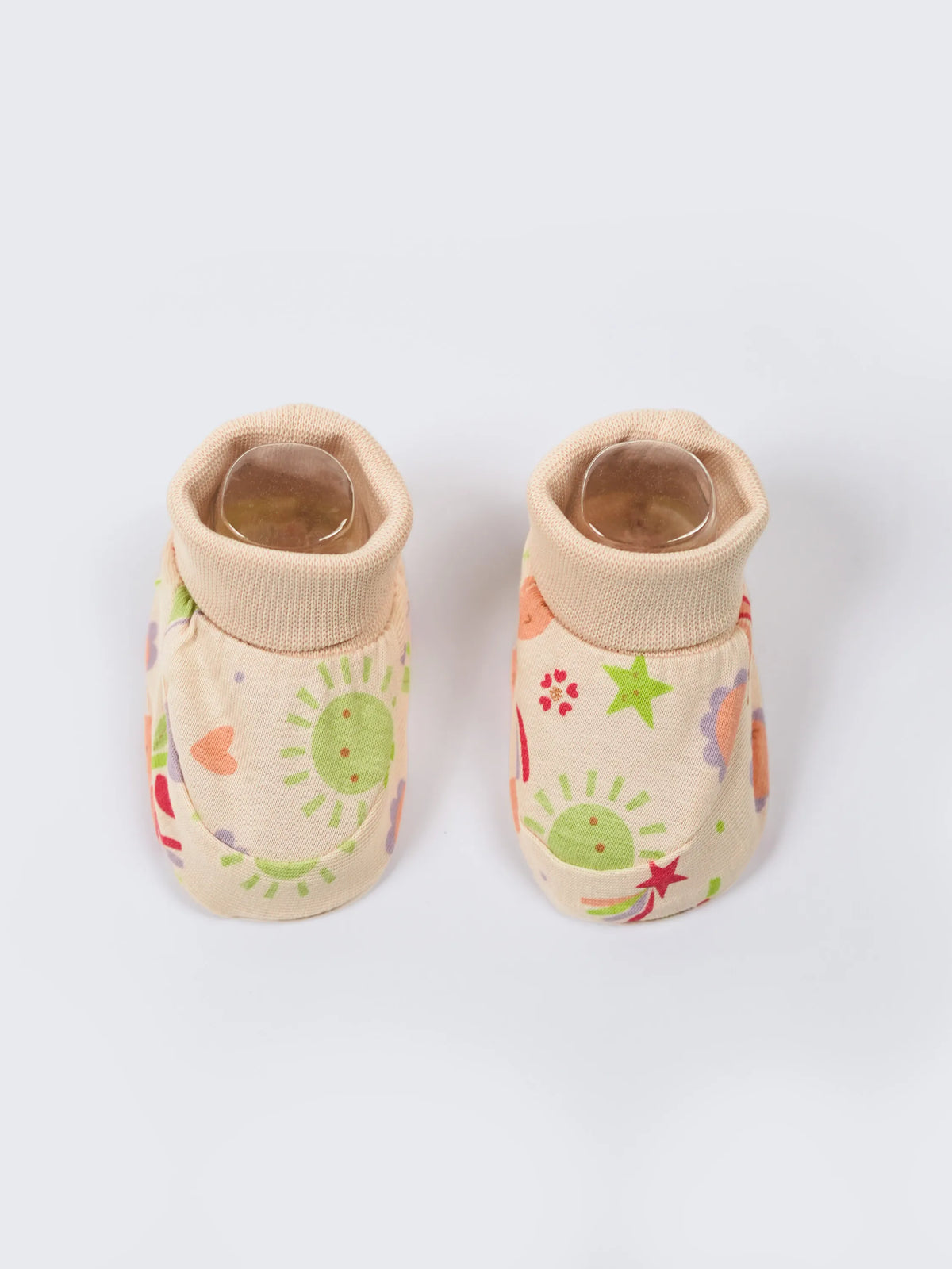 Newborn Cap, Mittens & Booties Set – Beige Print