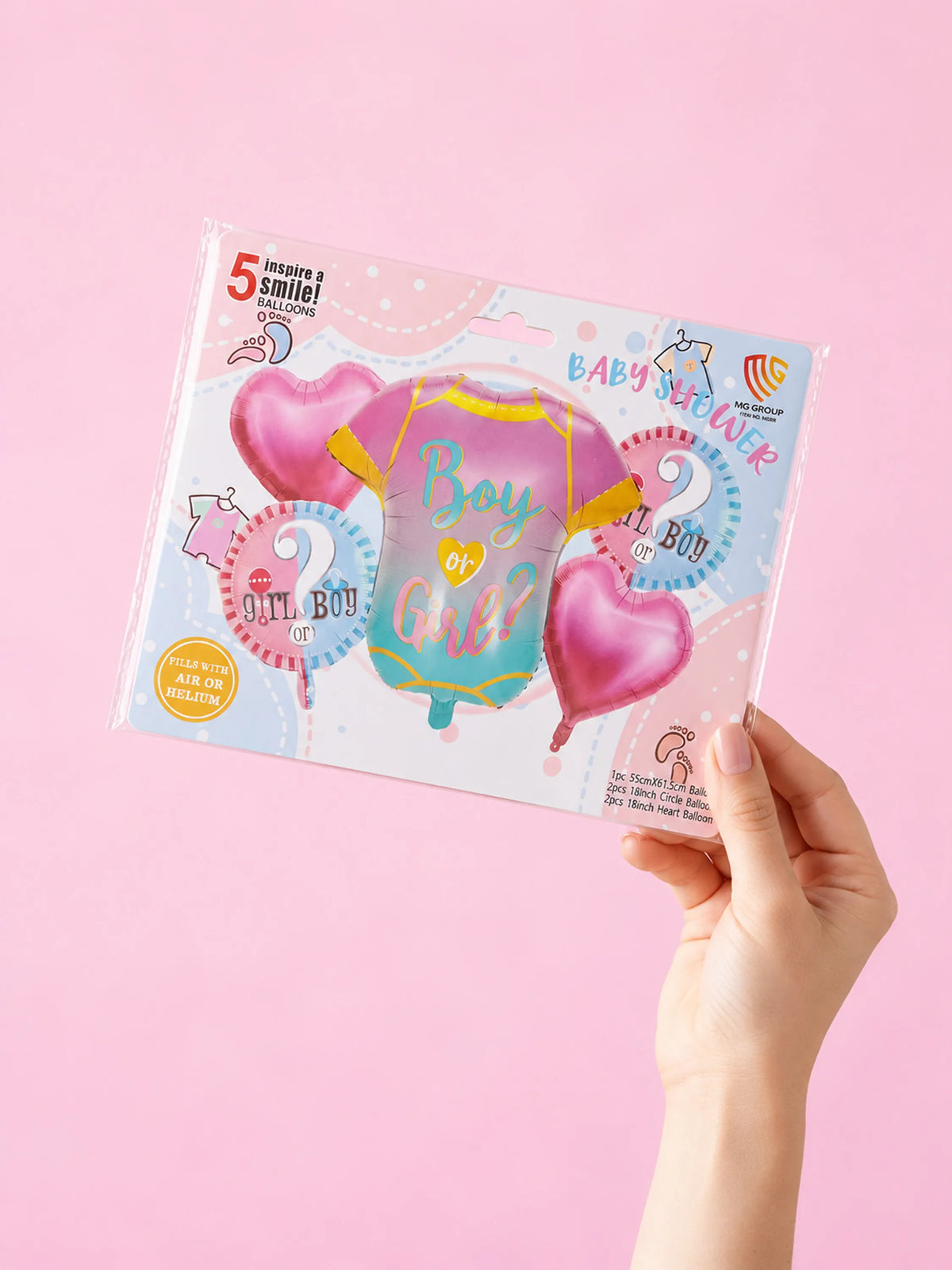 Baby Shower Foil Balloon Boy or Girl Gender Reveal Set 5-Piece