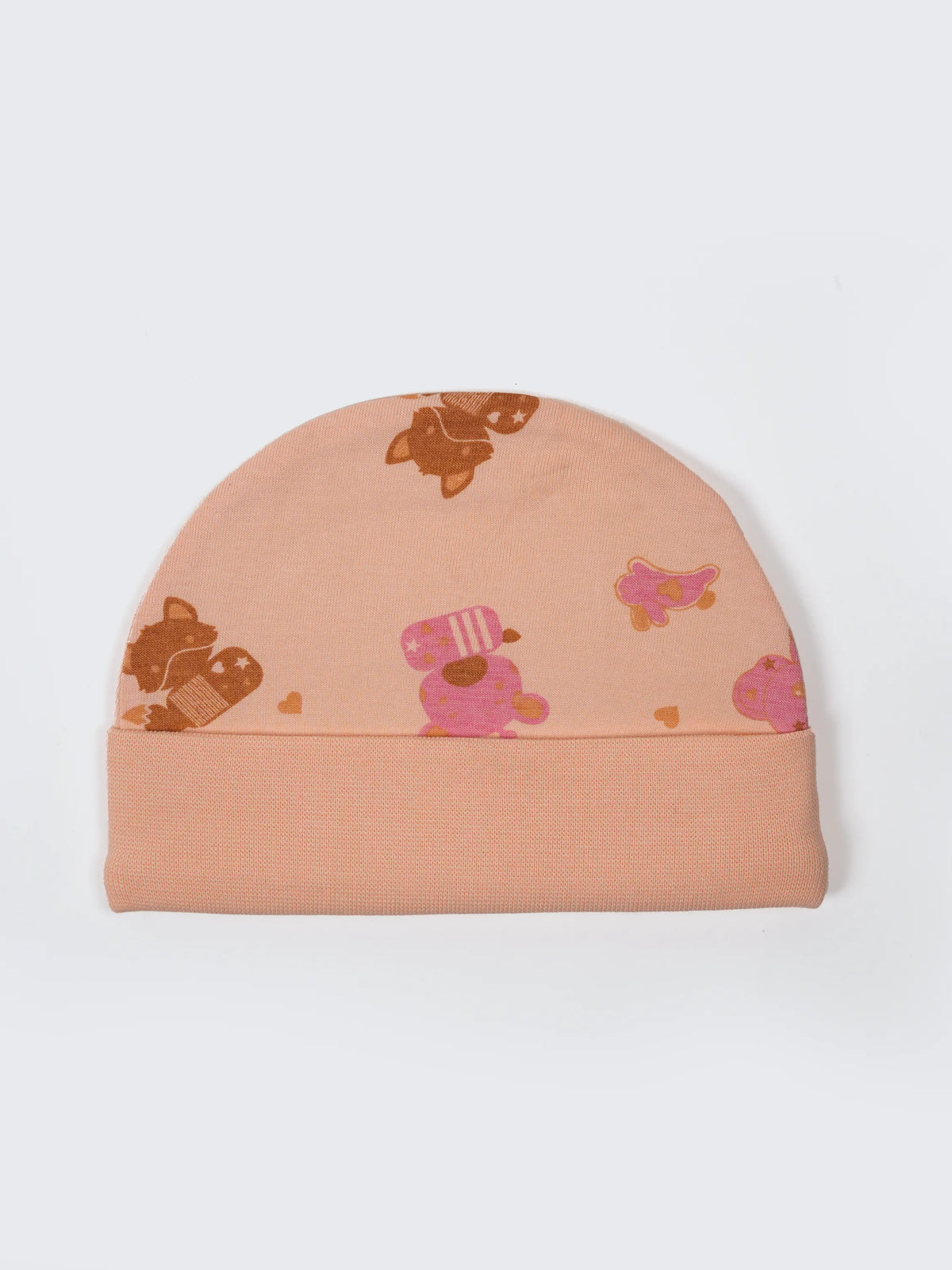 Newborn Cap, Mittens & Booties Set – Peach Print