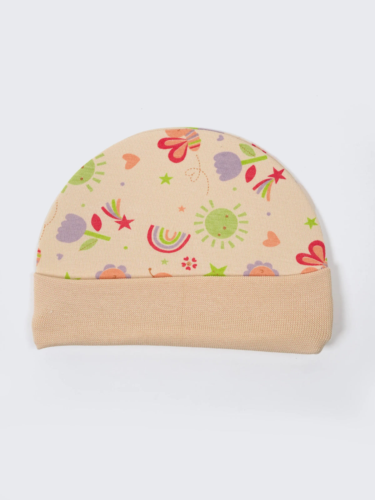 Newborn Cap, Mittens & Booties Set – Beige Print