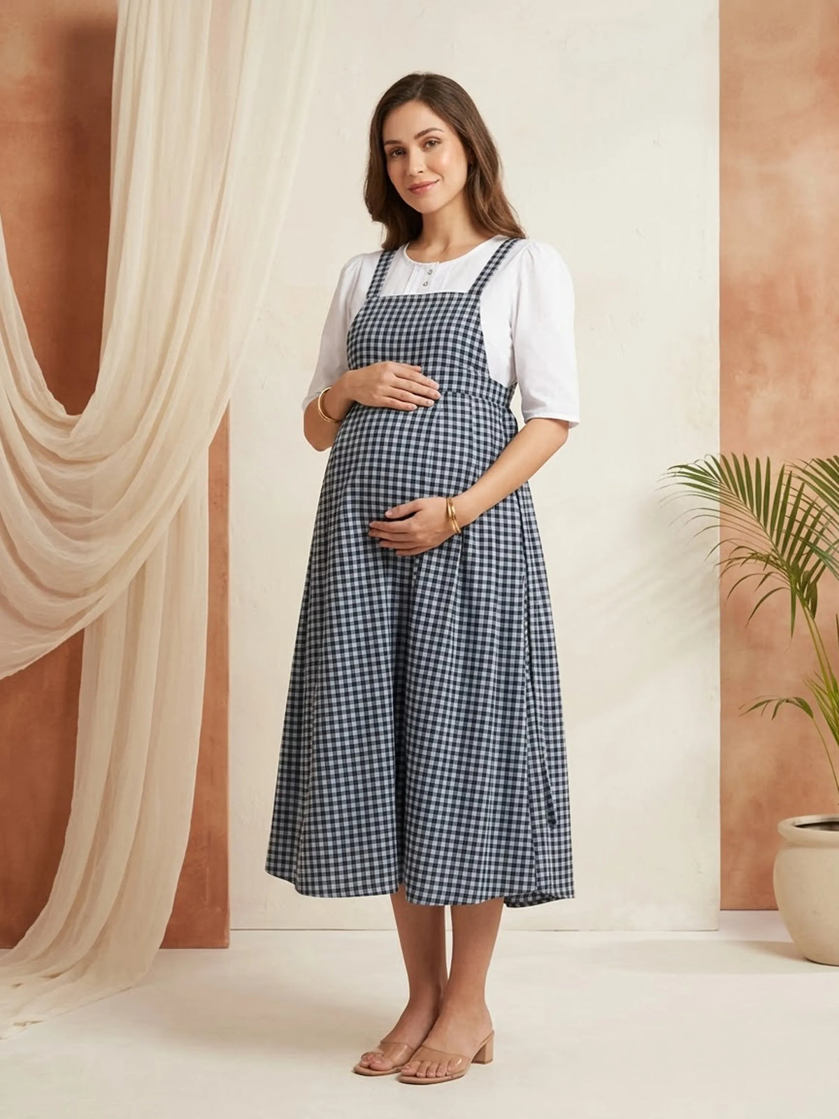 Cotton Printed Maternity Pinafore Dress