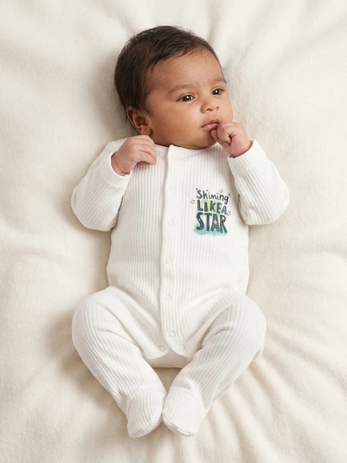 Unisex Solid White Baby Sleepsuit - 0-3 Months