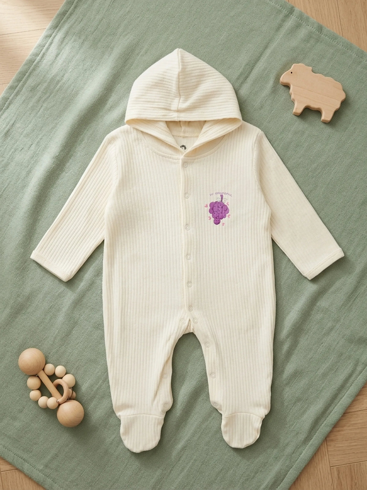 Unisex Baby Solid Hooded Sleepsuit - Off White
