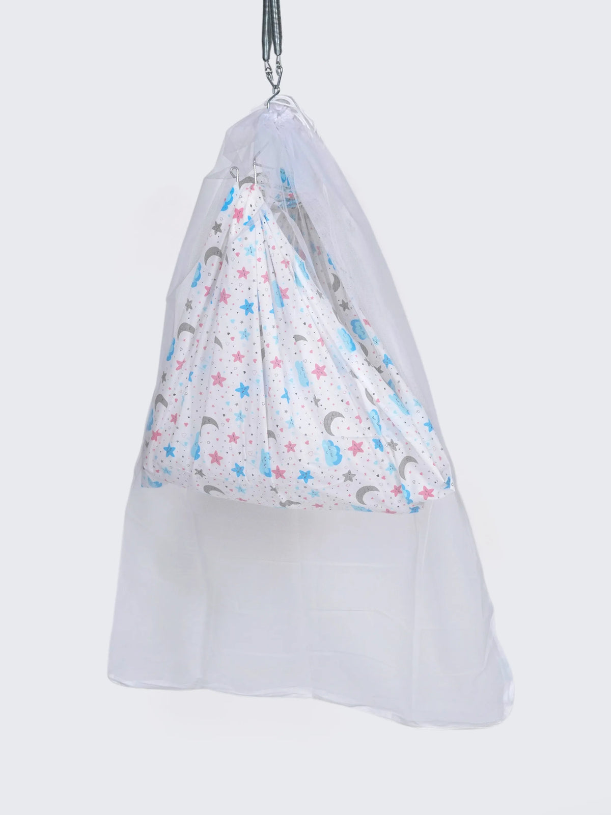 Twill Print Baby Cradle Cloth with Net - Moon & Stars