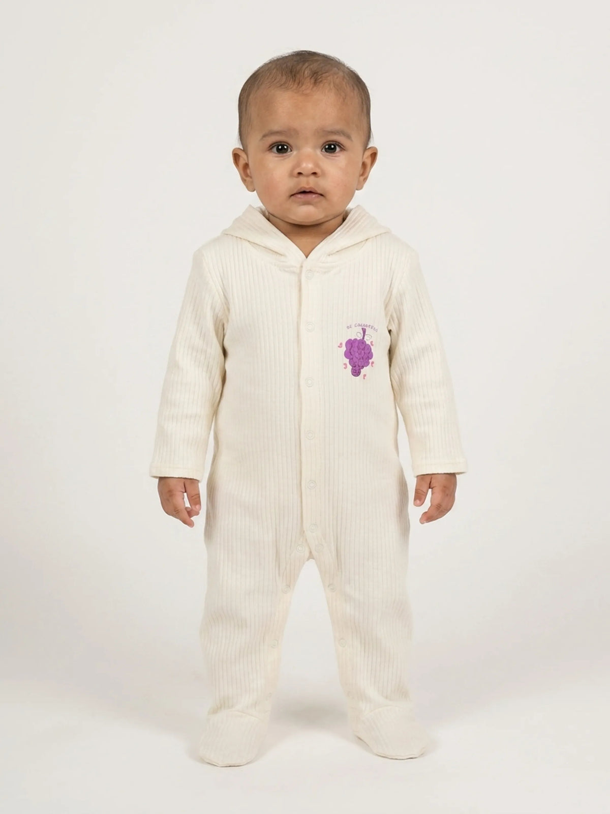 Unisex Baby Solid Hooded Sleepsuit - Off White