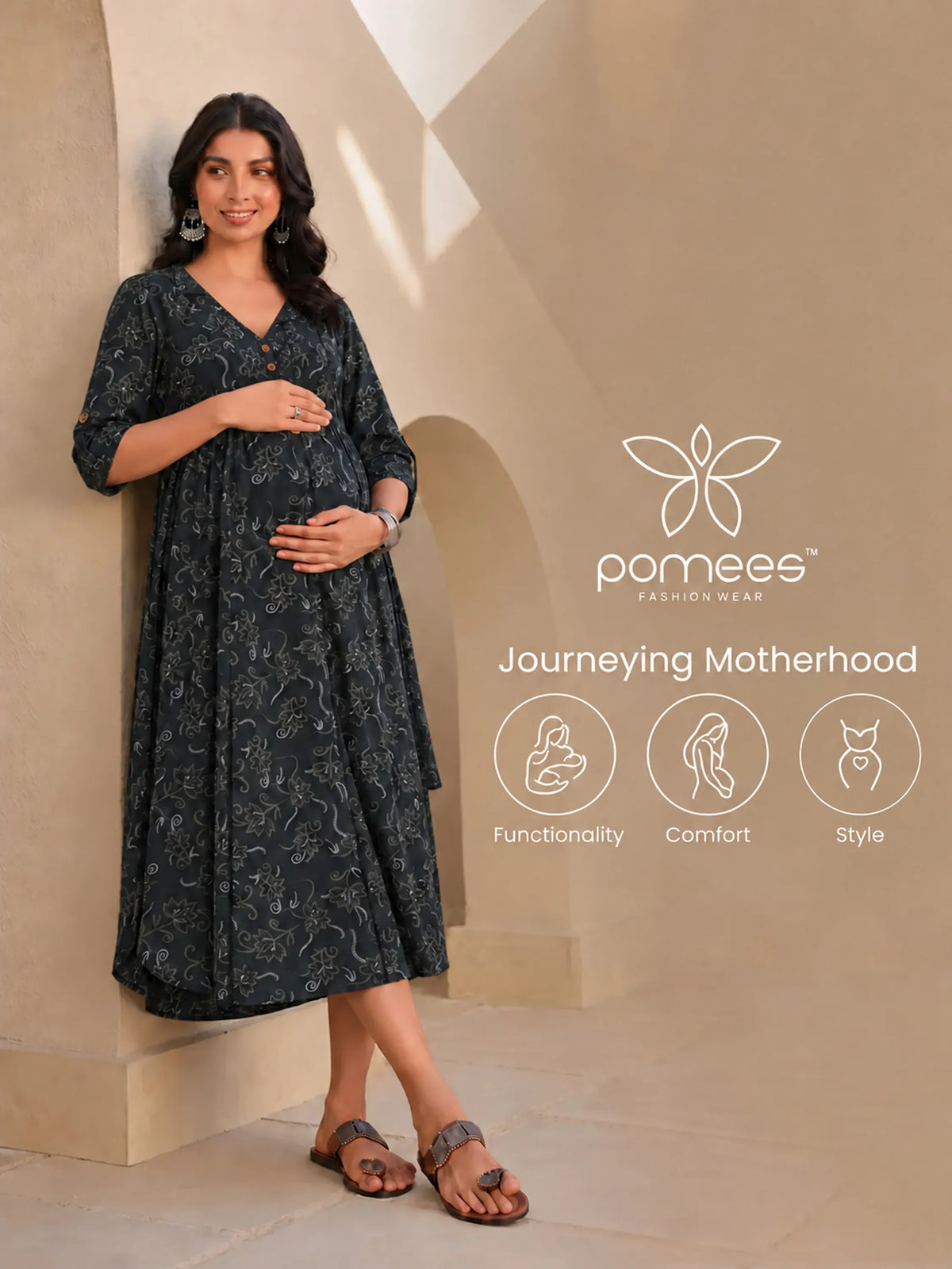 Printed Cotton Maternity & Feeding Gown