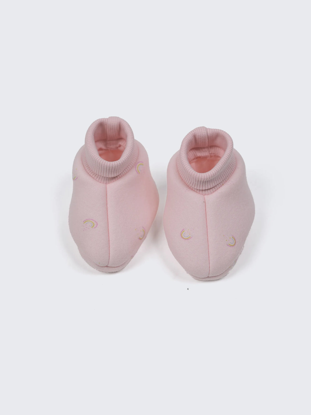 Baby Pink Rainbow Print Cotton Booties - 0-3 Months