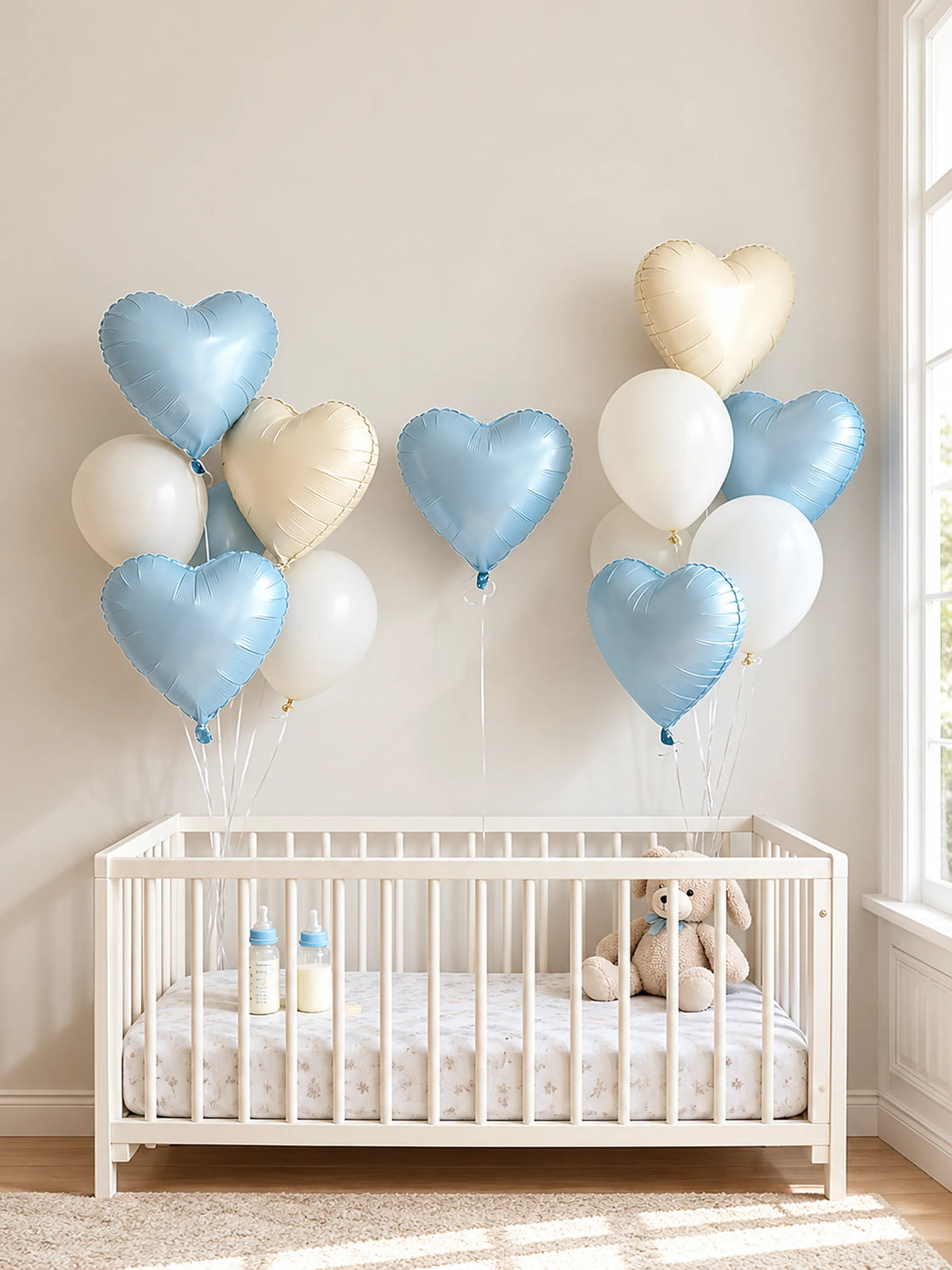 Heart Foil Balloon Metallic Mylar Light Blue Cream 10-Piece