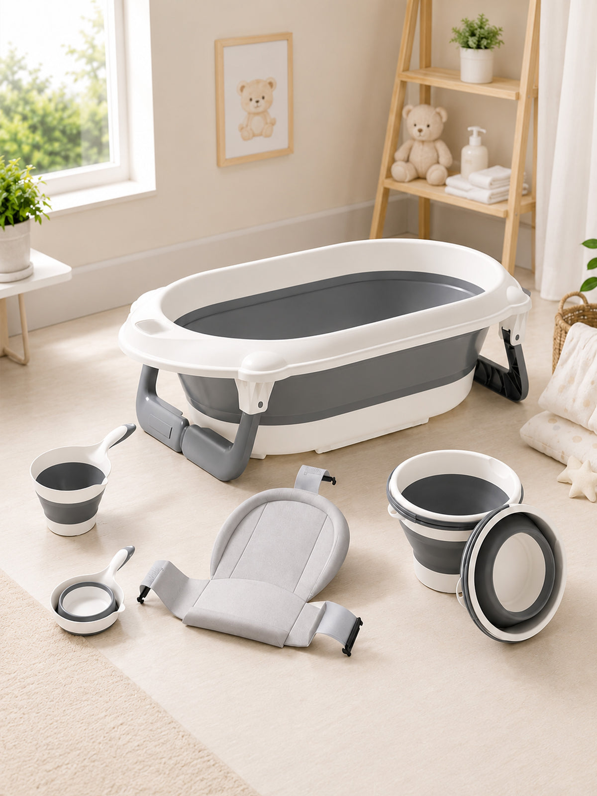 4-in-1 Foldable Baby Bath Tub Set with Bath Seat