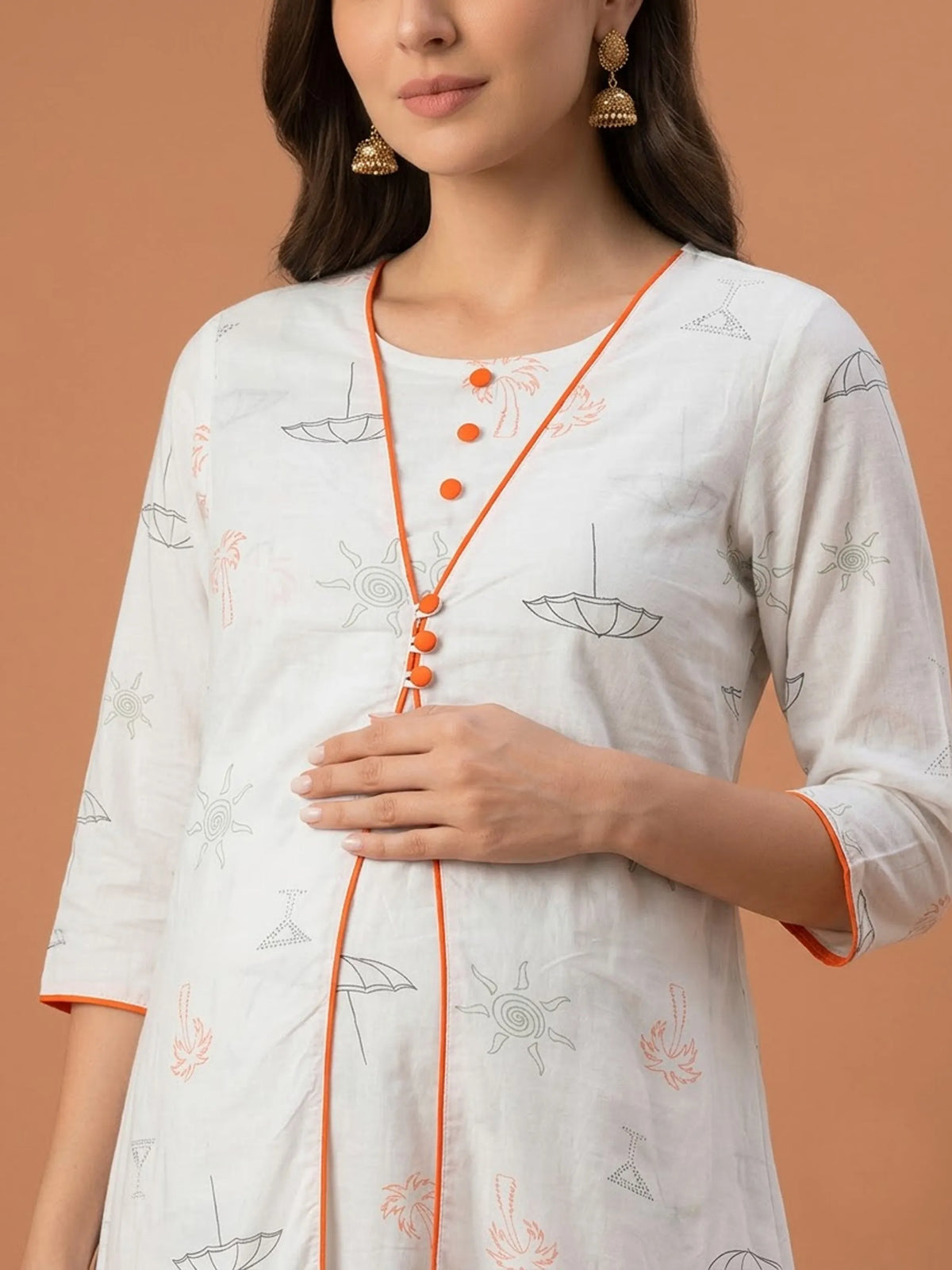 Printed Cotton Maternity & Feeding Gown