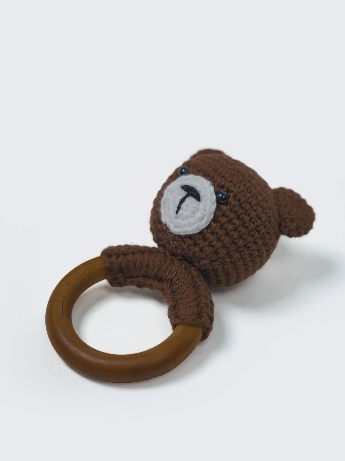 Crochet Bear Wooden Ring Rattle-Brown