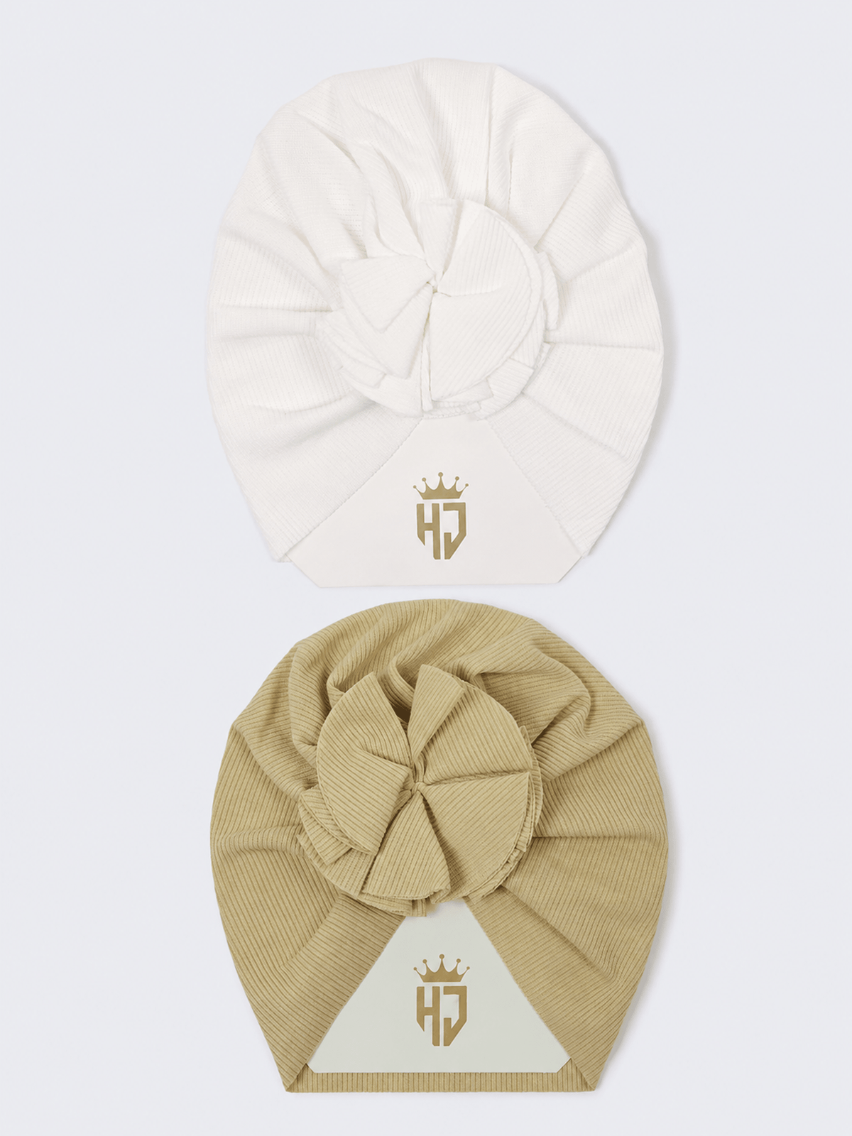 Baby Girls Turban Headwrap – White & Beige