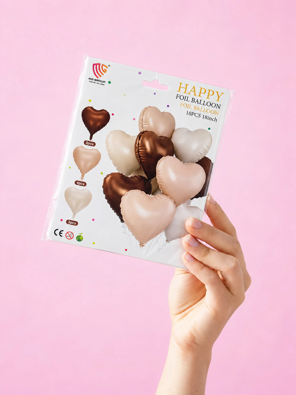 Heart Foil Balloon Metallic Mylar Brown & Cream 10-Piece