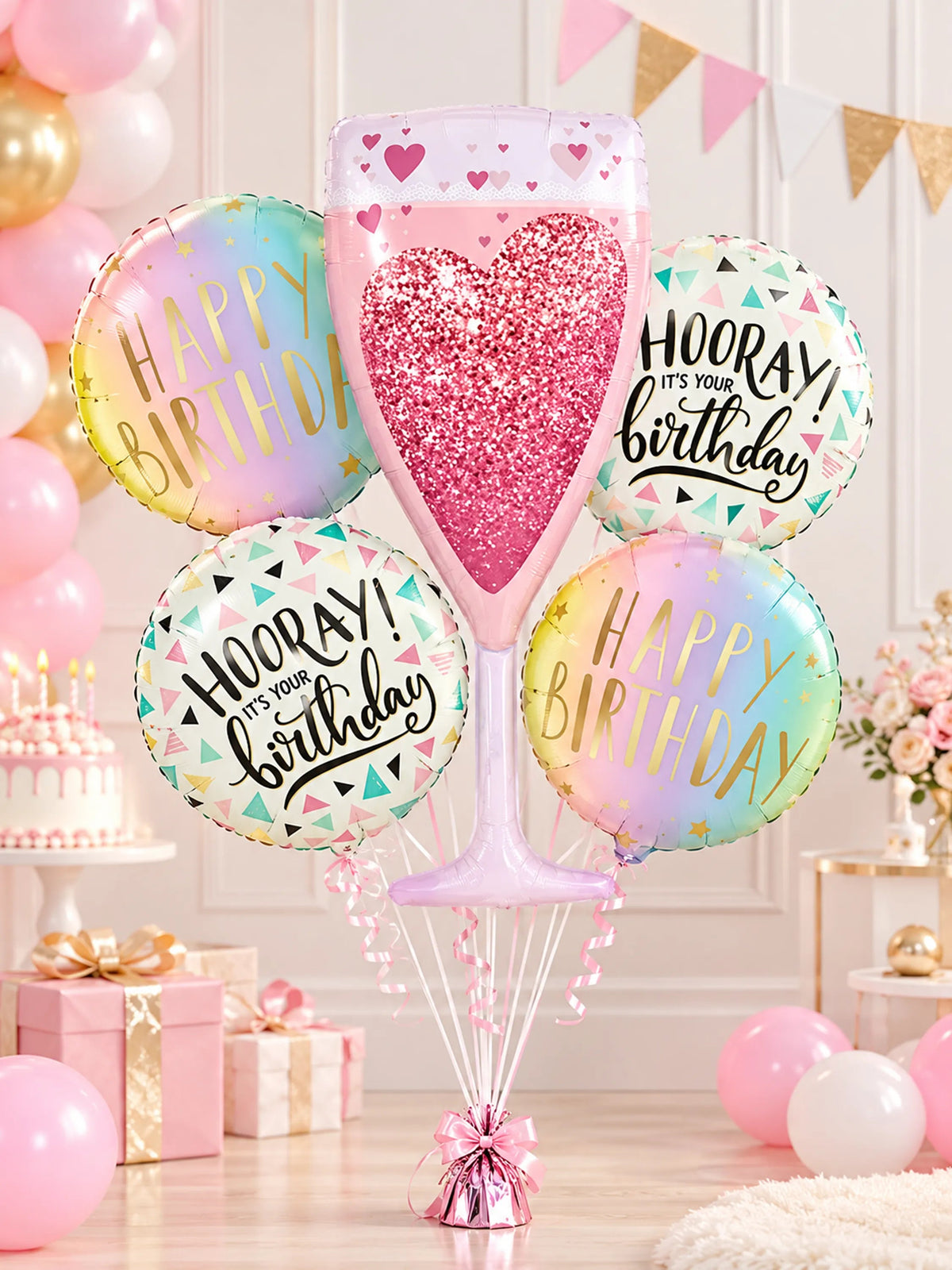 5-Piece Champagne Glass Foil Balloon Birthday Set