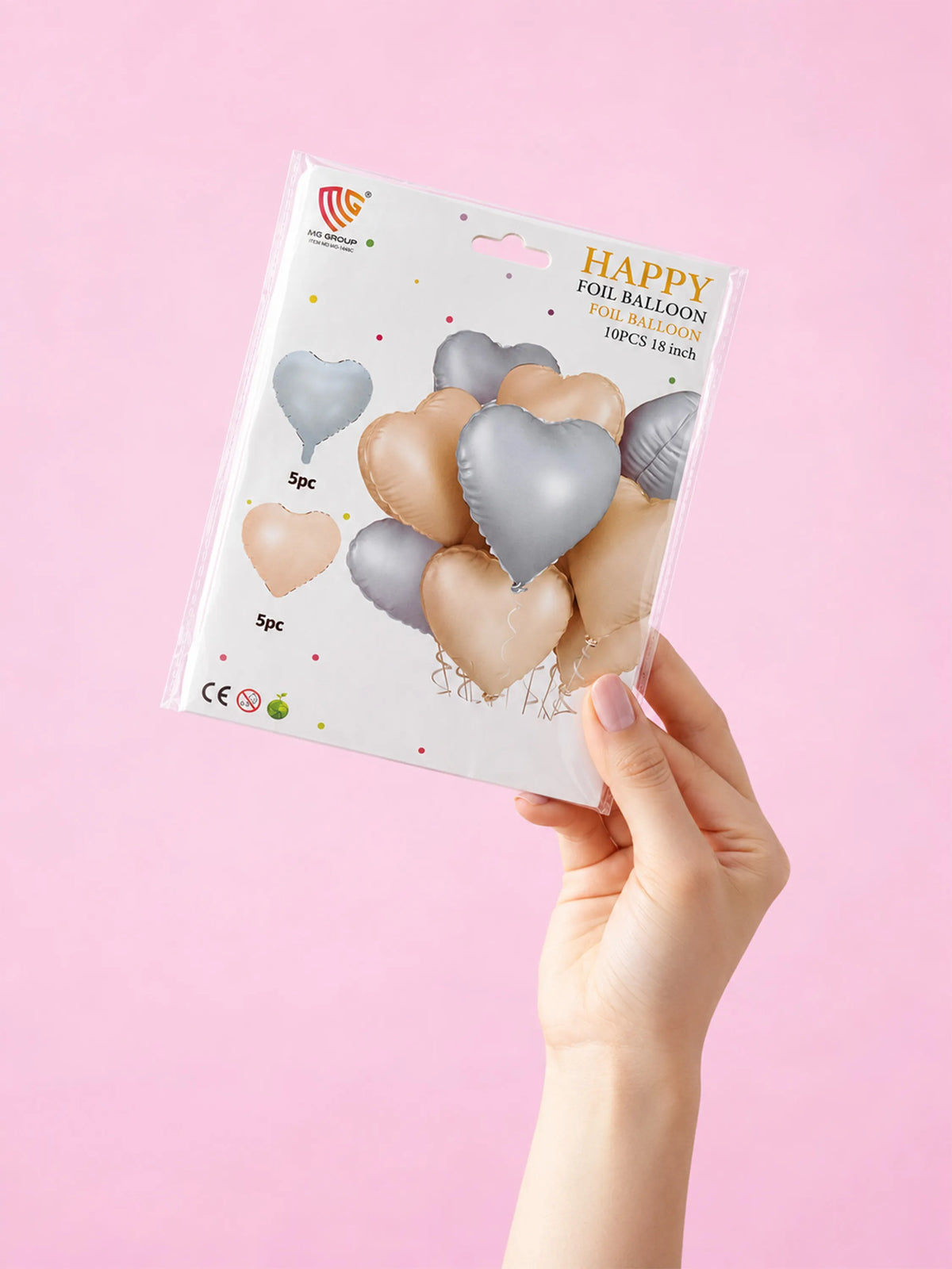 Heart Foil Balloon Metallic Mylar Light Blue Cream 10-Piece