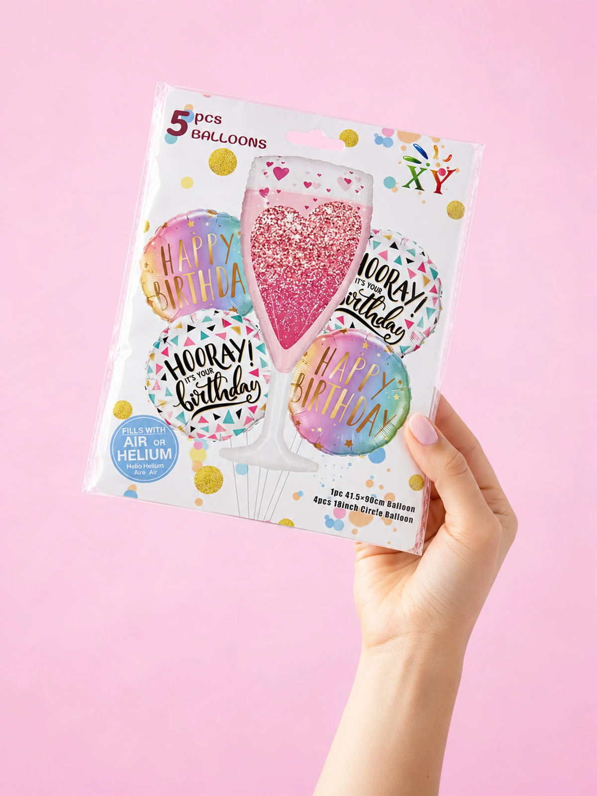 5-Piece Champagne Glass Foil Balloon Birthday Set